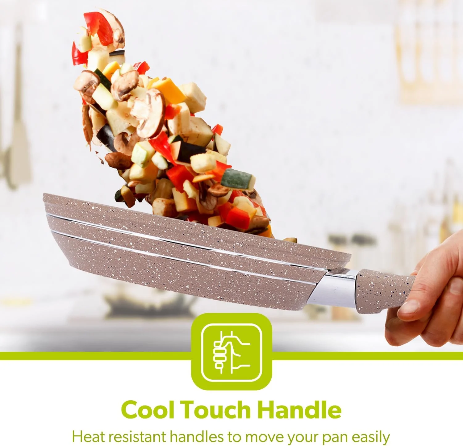 تابه رویال فورد مدل Smart با قطر 30 سانتی متر - تابه با پوشش نچسب گرانیتی 5 لایه | سازگار با انواع اجاق گاز | دسته مقاوم در برابر حرارت با حلقه آویز | ایده آل برای سرخ کردن، پخت و پز، تفت دادن و موارد دیگر، RF9466BGE، بژ