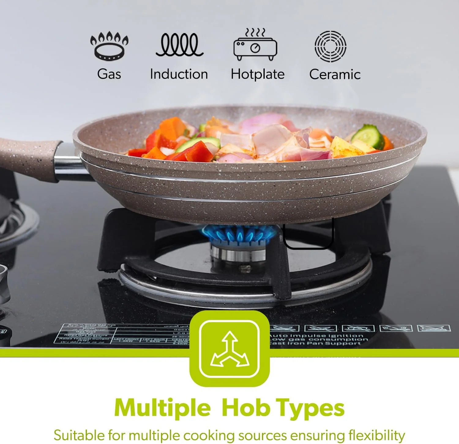 تابه رویال فورد مدل Smart با قطر 30 سانتی متر - تابه با پوشش نچسب گرانیتی 5 لایه | سازگار با انواع اجاق گاز | دسته مقاوم در برابر حرارت با حلقه آویز | ایده آل برای سرخ کردن، پخت و پز، تفت دادن و موارد دیگر، RF9466BGE، بژ