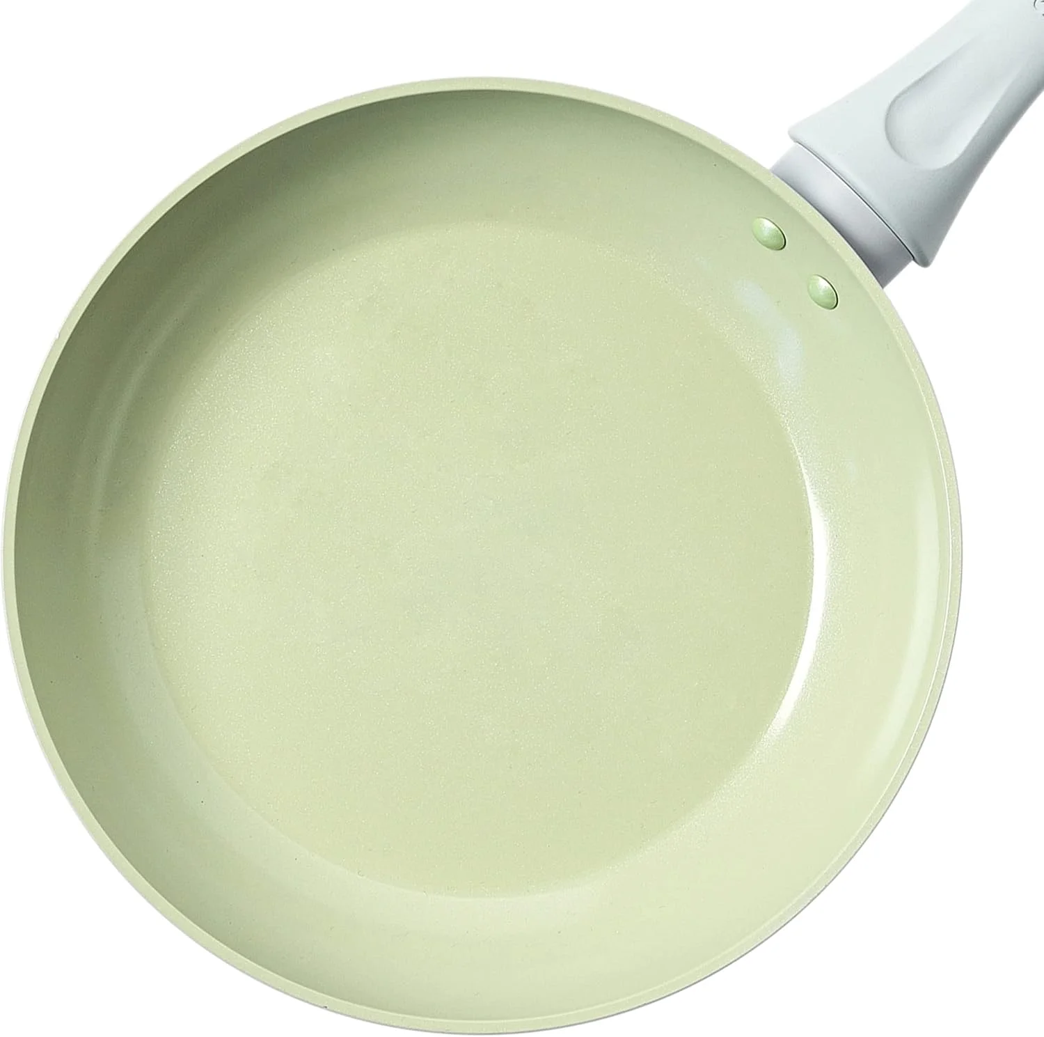 تابه 20 سانتی متری سالتر Earth - پوشش سرامیکی نچسب سالم، ظروف پخت و پز القایی بدون PFAS، تابه کوچک آلومینیومی برای پخت تخم مرغ و پنکیک، تمیز کردن آسان، بدون PFOA/PTFE، دسته خنک شونده، سبز