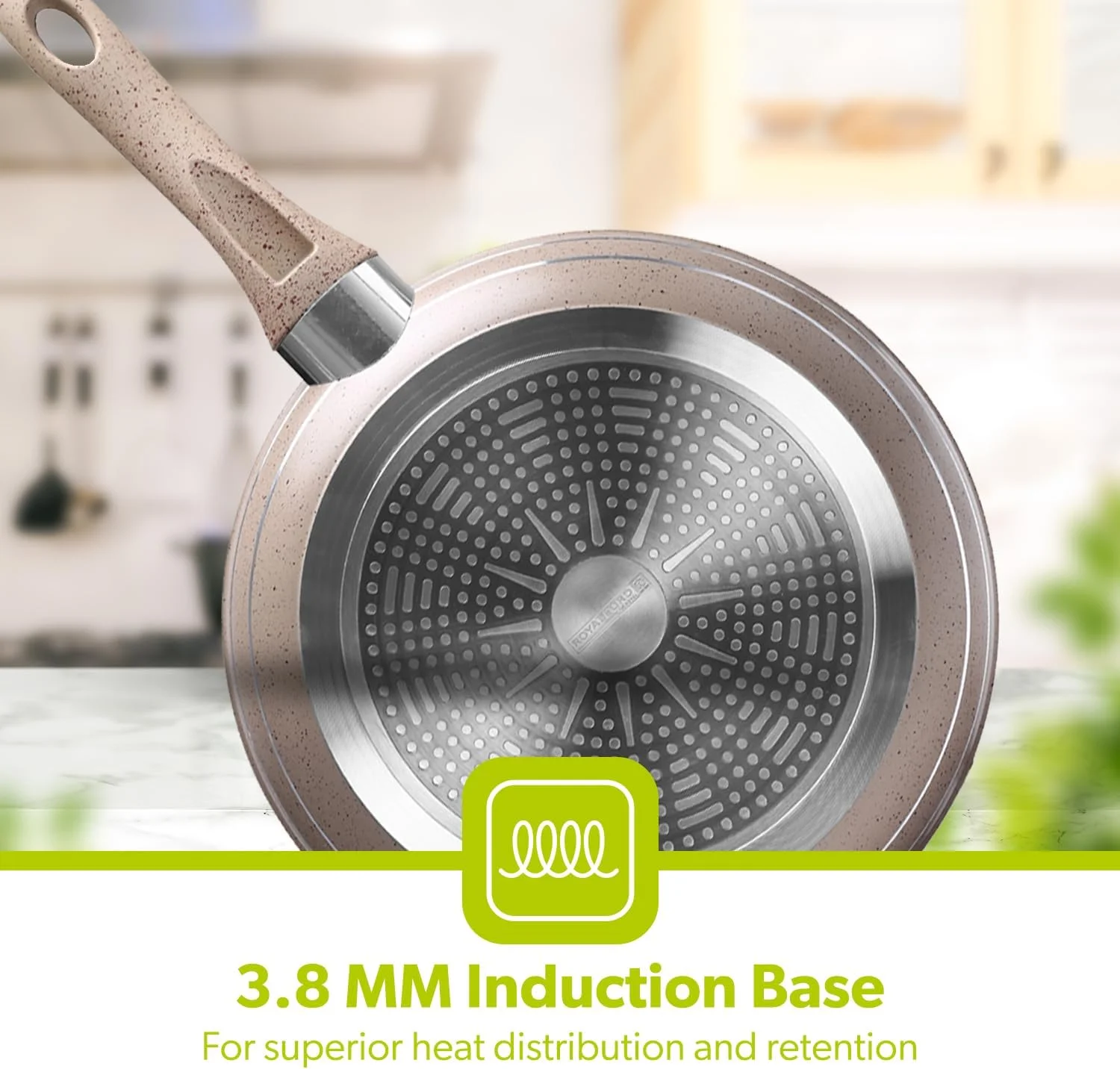 تابه رویال فورد مدل Smart با قطر 30 سانتی متر - تابه با پوشش نچسب گرانیتی 5 لایه | سازگار با انواع اجاق گاز | دسته مقاوم در برابر حرارت با حلقه آویز | ایده آل برای سرخ کردن، پخت و پز، تفت دادن و موارد دیگر، RF9466BGE، بژ