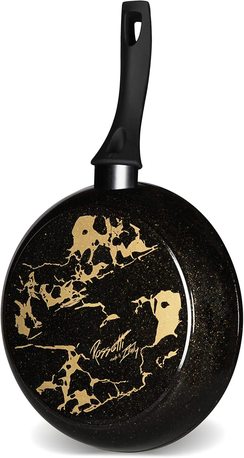 ظروف پخت و پز نچسب سنگ مرمر فورج شده سنگین Rossetti® ساخت ایتالیا | تابه 20 سانتی متری مشکی و طلایی | تابه سرخ کردنی بدون دردسر و بدون کثیف کاری | تابه های سرخ کردنی بدون PFOA و قابل شستشو در ماشین ظرفشویی