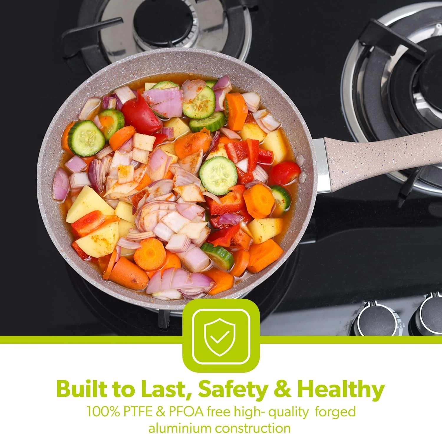 تابه رویال فورد مدل Smart با قطر 30 سانتی متر - تابه با پوشش نچسب گرانیتی 5 لایه | سازگار با انواع اجاق گاز | دسته مقاوم در برابر حرارت با حلقه آویز | ایده آل برای سرخ کردن، پخت و پز، تفت دادن و موارد دیگر، RF9466BGE، بژ