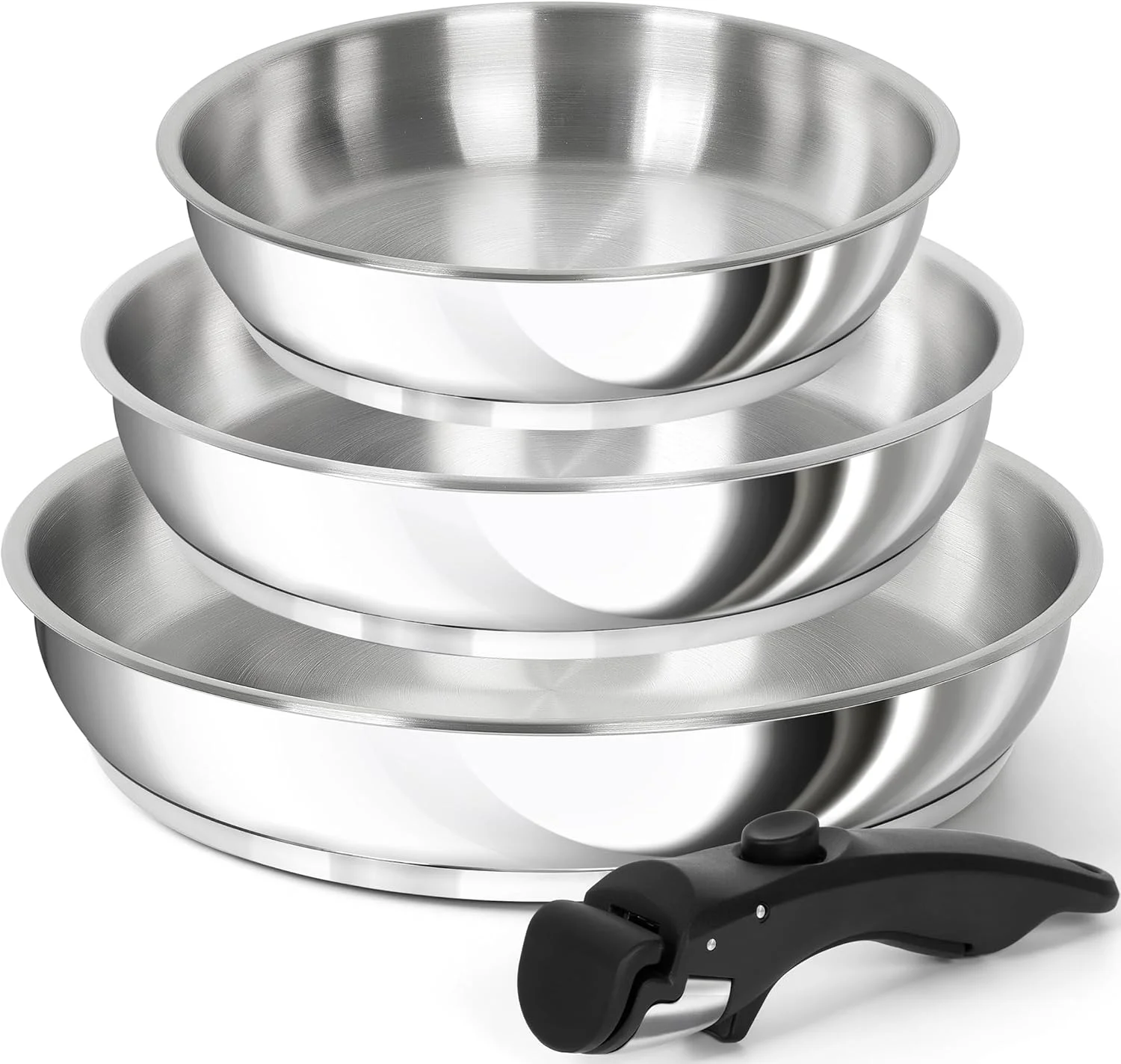 ست تابه استیل MICHELANGELO، تابه های پخت و پز با دسته جداشدنی، ست تابه استیل با پایه سه لایه، تابه سازگار با القایی - 8 اینچ و 9.5 اینچ و 11 اینچ