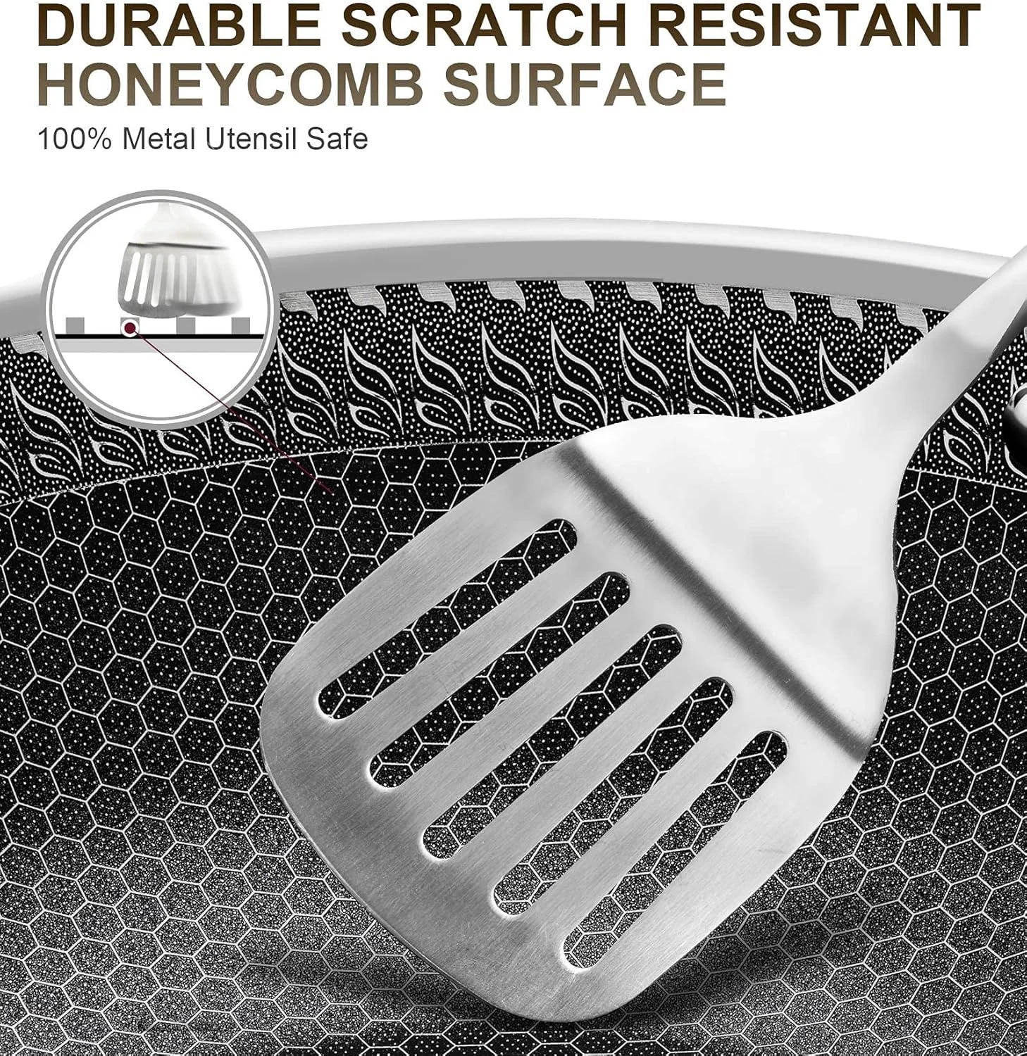 تابه استیل 30 سانتی‌متری MICHELANGELO با درب، نچسب با پوشش لانه زنبوری، تابه سه لایه - سازگار با اجاق القایی