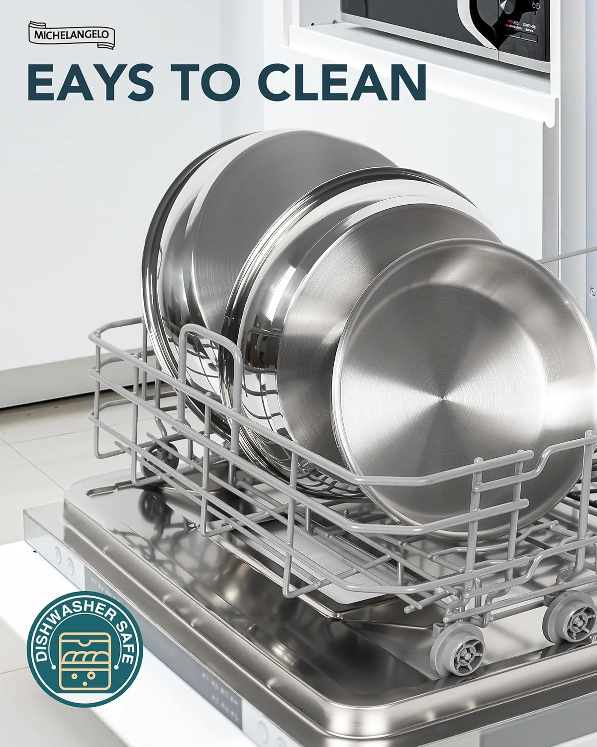 ست تابه استیل MICHELANGELO، تابه های پخت و پز با دسته جداشدنی، ست تابه استیل با پایه سه لایه، تابه سازگار با القایی - 8 اینچ و 9.5 اینچ و 11 اینچ