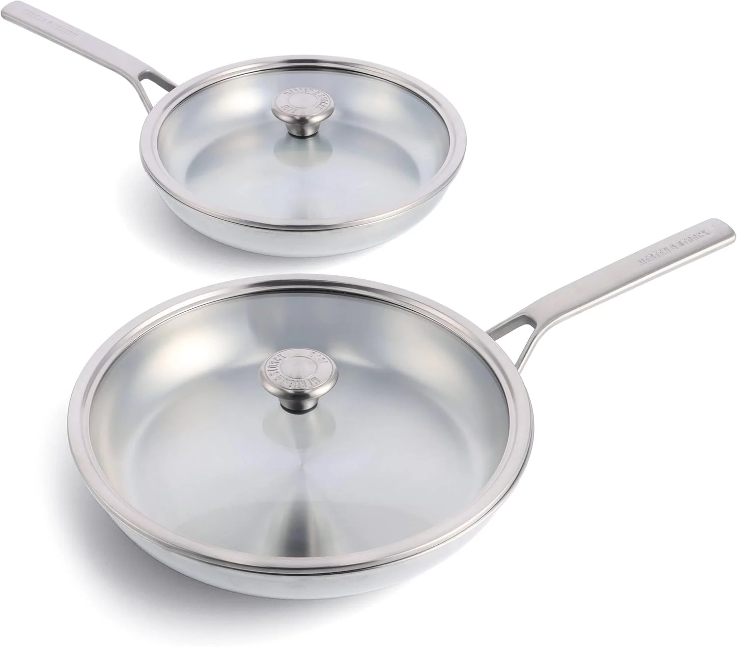 Merten & Storck Tri-Ply Stainless Steel Induction 26cm and 30cm Frying Pan Skillet Set with Lids, Multi Clad, Oven Safe, Silver