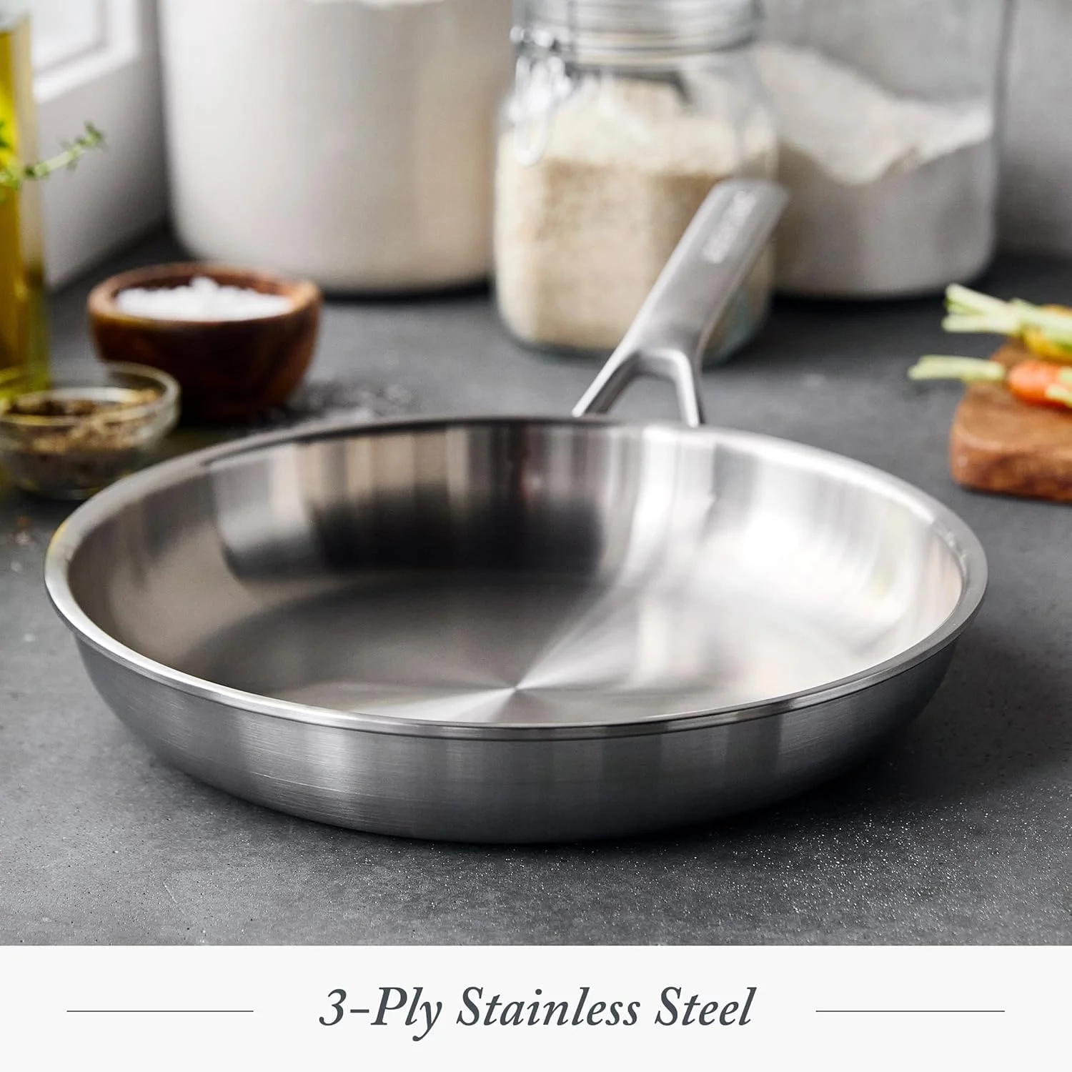 تابه استیل سه لایه Merten & Storck مناسب برای اجاق القایی، چند لایه، قابل استفاده در فر، نقره ای، سایز 26 سانتی متر