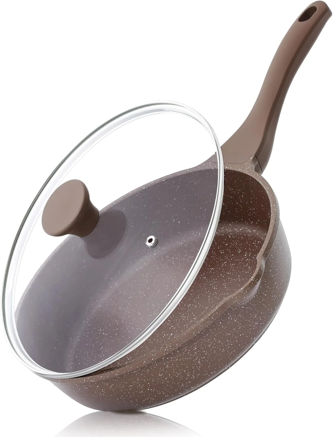 تابه سرخ کن عمیق نچسب SENSARTE، تابه تفت دهنده 10 اینچی با درب، دسته خنک شونده، تابه پخت و پز، ظروف سنگی سالم سازگار با القایی، بدون PFOA