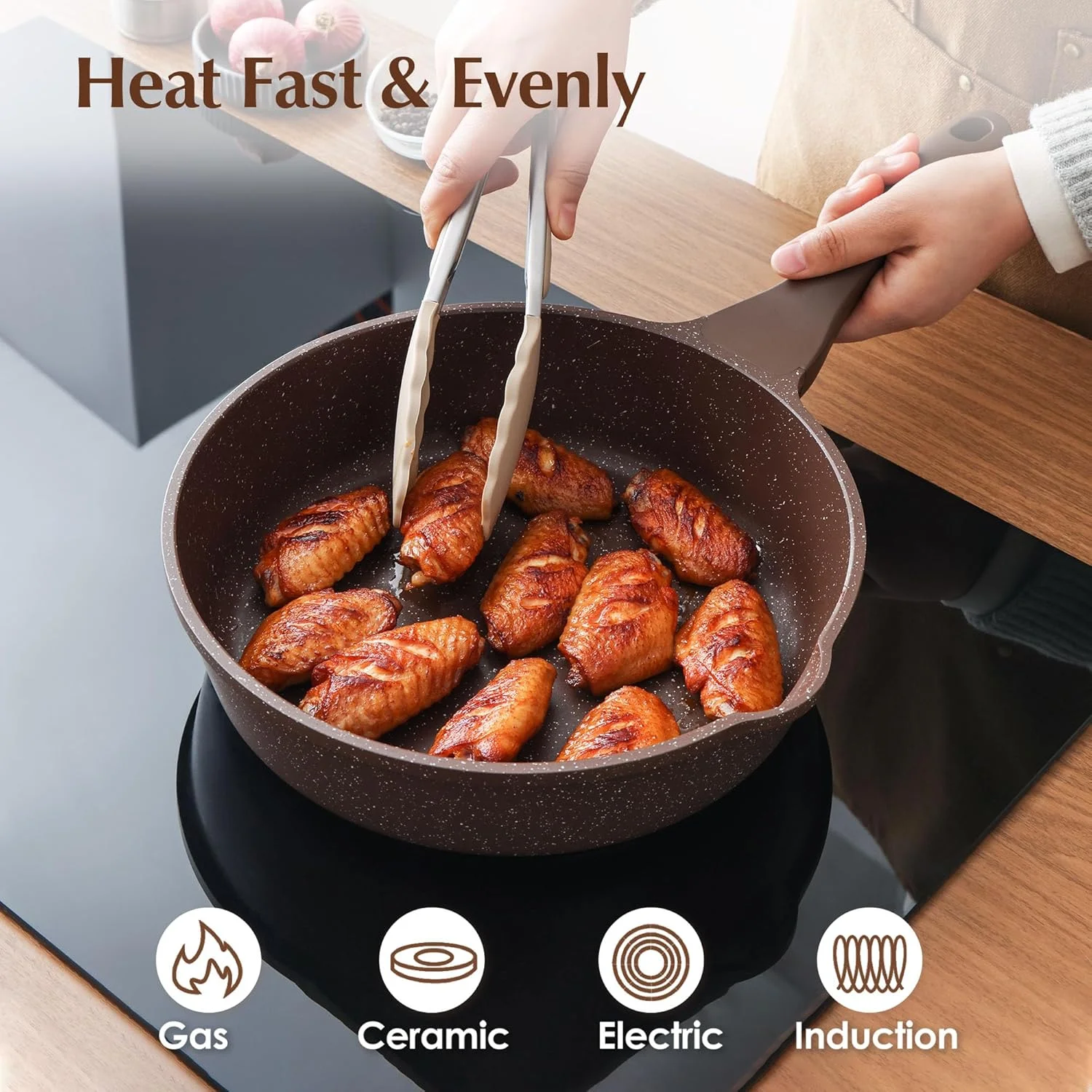 تابه سرخ کن عمیق نچسب SENSARTE، تابه تفت دهنده 10 اینچی با درب، دسته خنک شونده، تابه پخت و پز، ظروف سنگی سالم سازگار با القایی، بدون PFOA تابه سرخ کن عمیق نچسب SENSARTE، تابه تفت دهنده 10 اینچی با درب، دسته خنک شونده، تابه پخت و پز، ظروف سنگی سالم سازگار با القایی، بدون PFOA