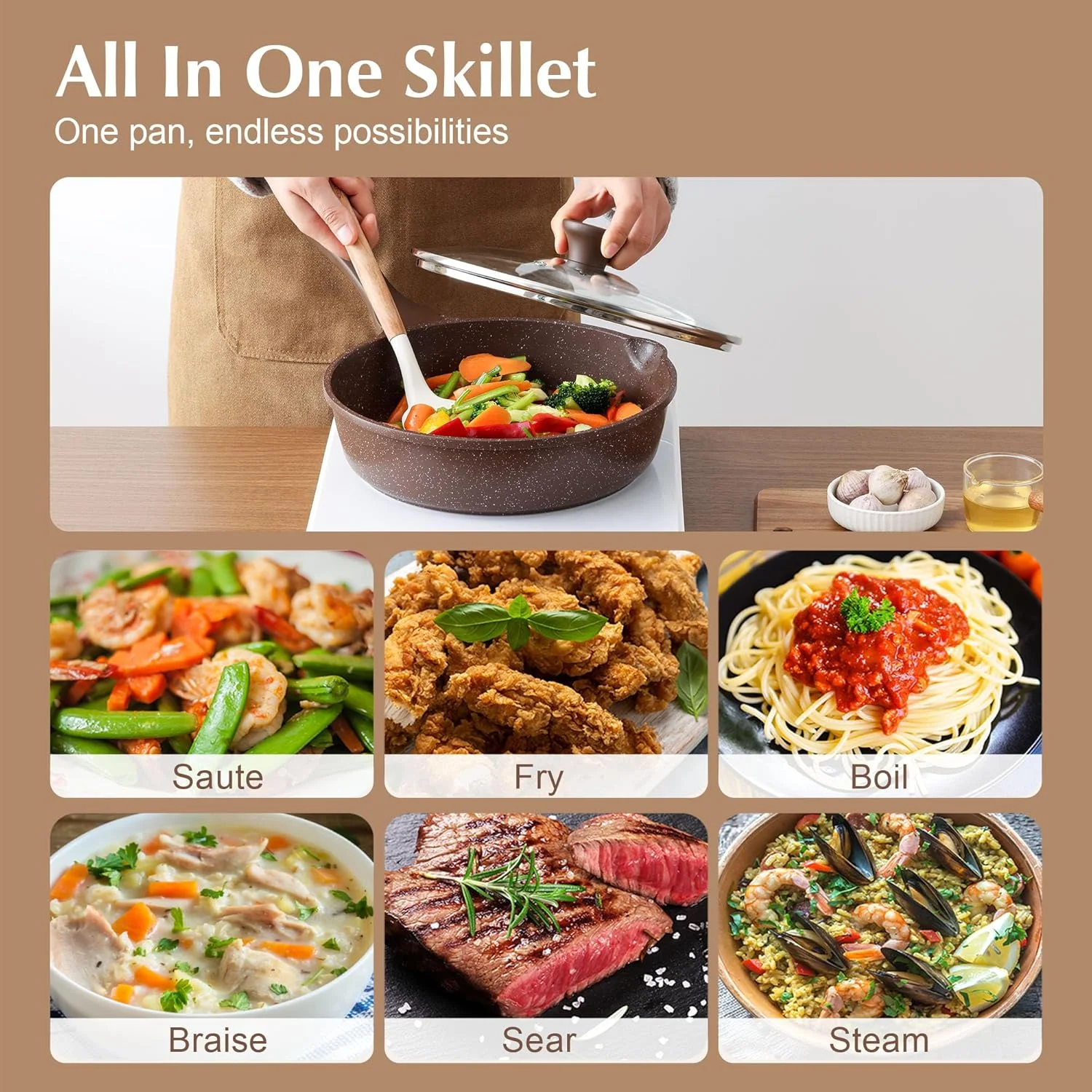 تابه سرخ کن عمیق نچسب SENSARTE، تابه تفت دهنده 10 اینچی با درب، دسته خنک شونده، تابه پخت و پز، ظروف سنگی سالم سازگار با القایی، بدون PFOA تابه سرخ کن عمیق نچسب SENSARTE، تابه تفت دهنده 10 اینچی با درب، دسته خنک شونده، تابه پخت و پز، ظروف سنگی سالم سازگار با القایی، بدون PFOA