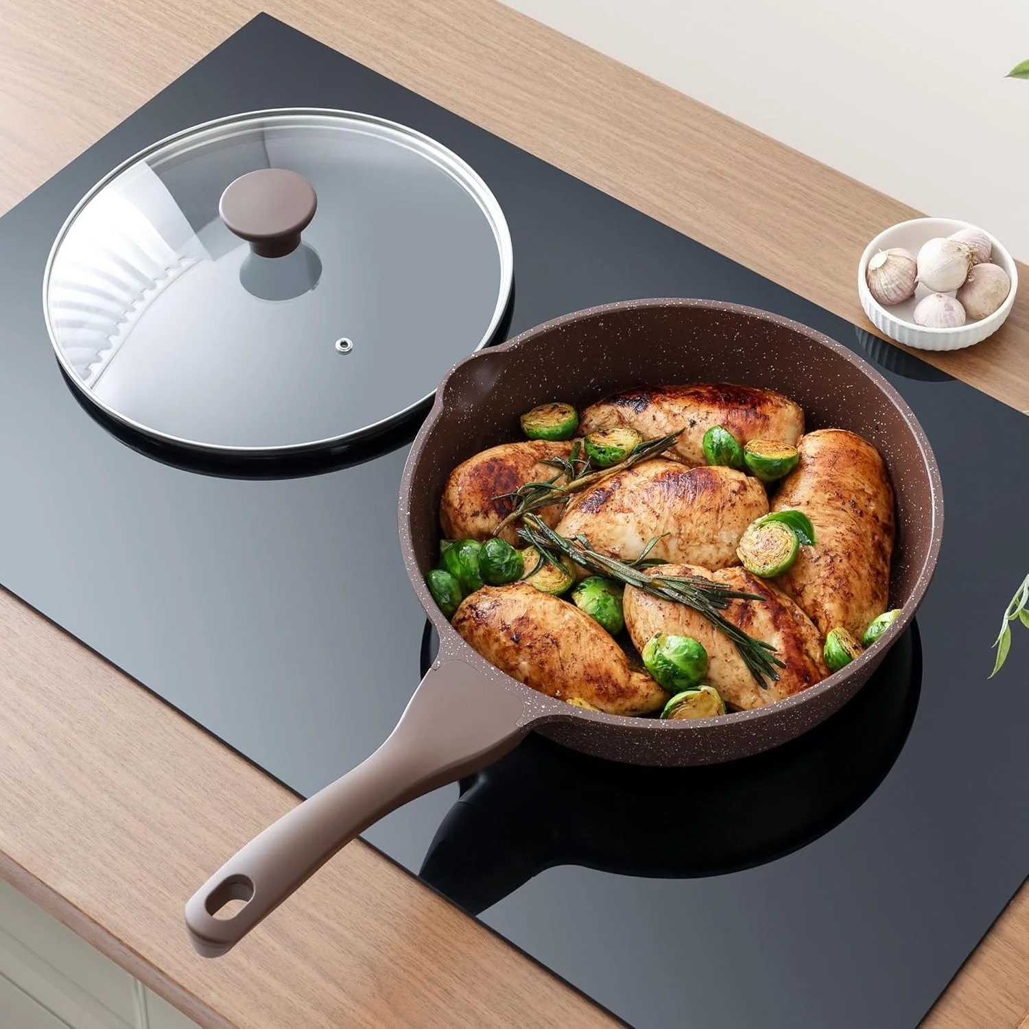 تابه سرخ کن عمیق نچسب SENSARTE، تابه تفت دهنده 10 اینچی با درب، دسته خنک شونده، تابه پخت و پز، ظروف سنگی سالم سازگار با القایی، بدون PFOA تابه سرخ کن عمیق نچسب SENSARTE، تابه تفت دهنده 10 اینچی با درب، دسته خنک شونده، تابه پخت و پز، ظروف سنگی سالم سازگار با القایی، بدون PFOA