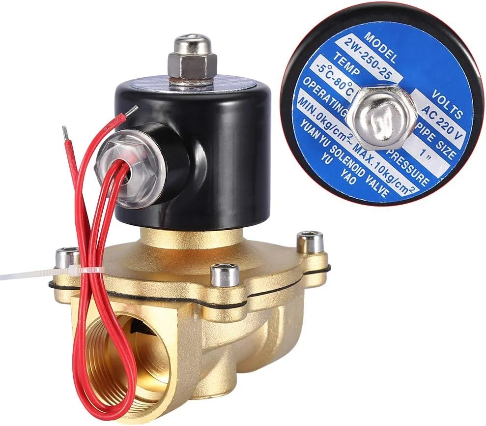 شیر برقی برنجی دو طرفه Gearwell DN25 1 اینچ، نرمالی بسته، 220VAC، موقعیت بسته برنجی، شیر برقی الکترومغناطیسی برنجی، شیر توپی موتوری