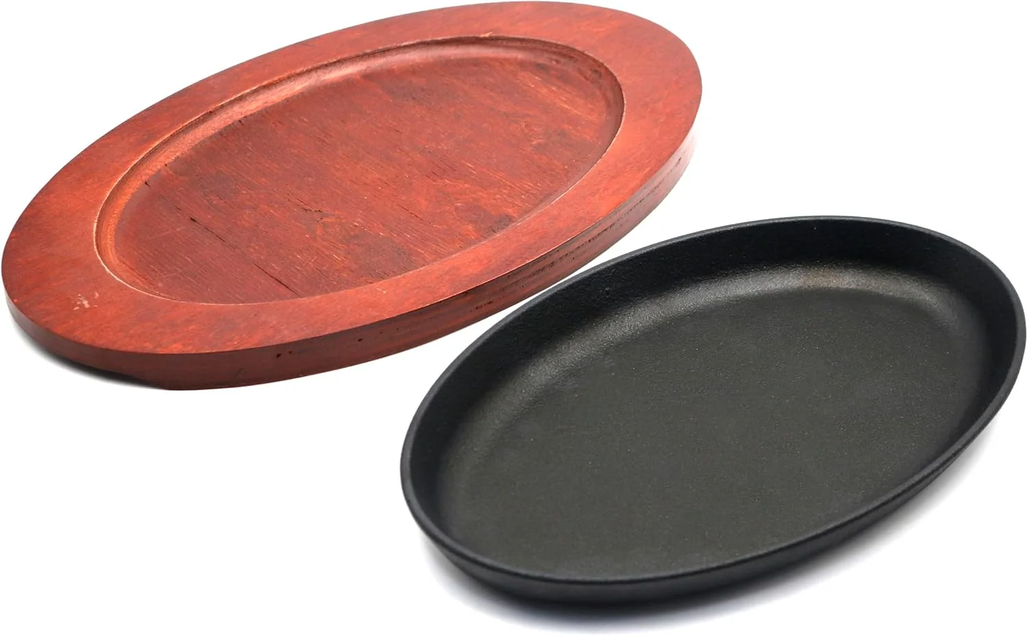 تابه چدنی گریس، صفحه گریل با پایه چوبی، تابه فاجیتای چدنی مناسب سرو در منزل و رستوران (بیضی شکل - قطر 26.5 سانتی متر) تابه چدنی گریس، صفحه گریل با پایه چوبی، تابه فاجیتای چدنی مناسب سرو در منزل و رستوران (بیضی شکل - قطر 26.5 سانتی متر)