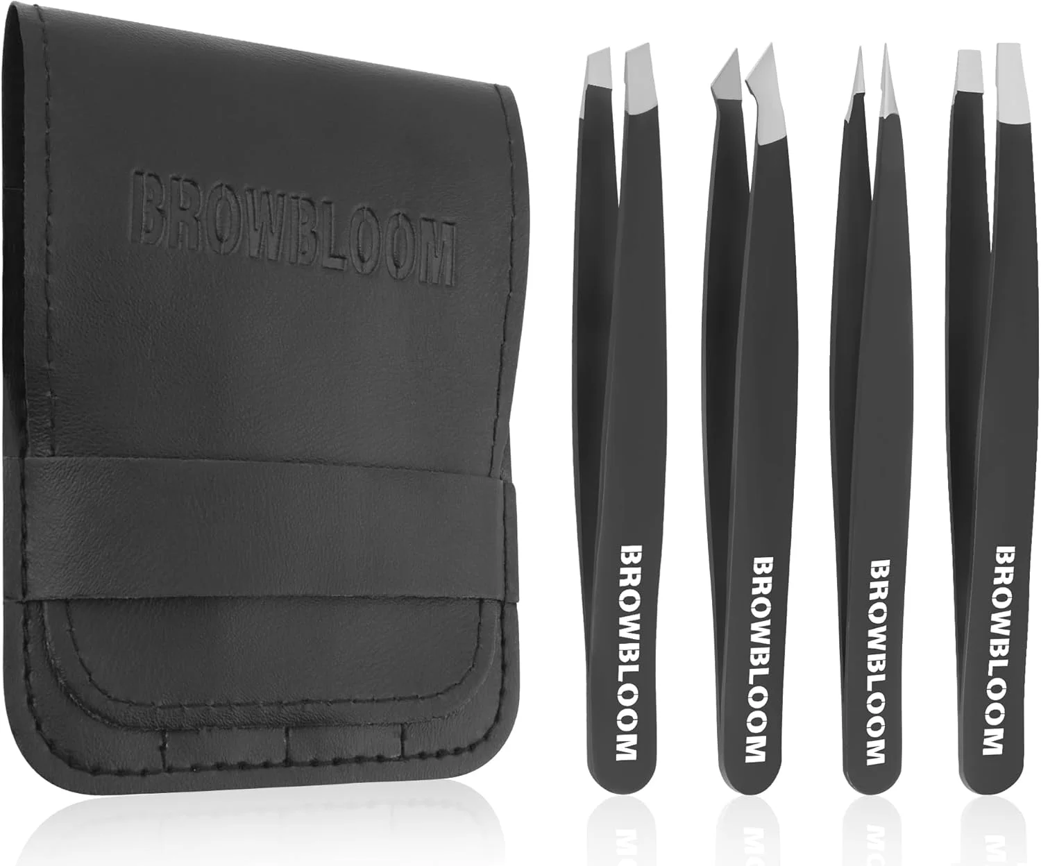 مجموعه 4 عددی موچین حرفه ای ابرو BROWBLOOM برای موهای صورت زنان، موچین های دقیق استیل ضد زنگ مشکی برای موهای زیر پوستی، موچین ابرو برای مردان، همراه با کیف حمل (ست مشکی) مجموعه 4 عددی موچین حرفه ای ابرو BROWBLOOM برای موهای صورت زنان، موچین های دقیق استیل ضد زنگ مشکی برای موهای زیر پوستی، موچین ابرو برای مردان، همراه با کیف حمل (ست مشکی)
