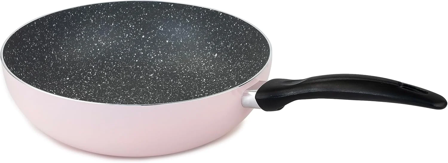 تابه ووک آلومینیومی 26 سانتی‌متری ویلسون، نچسب، مناسب برای اجاق‌های القایی، با روکش ماربل - صورتی