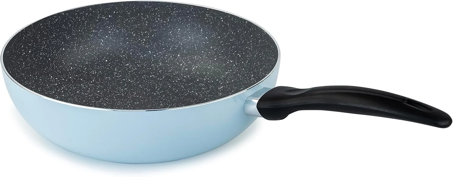 Wilson 26cm Aluminium Pressed Wok Pan, Non- Stick, Induction, Marble coated - Blue