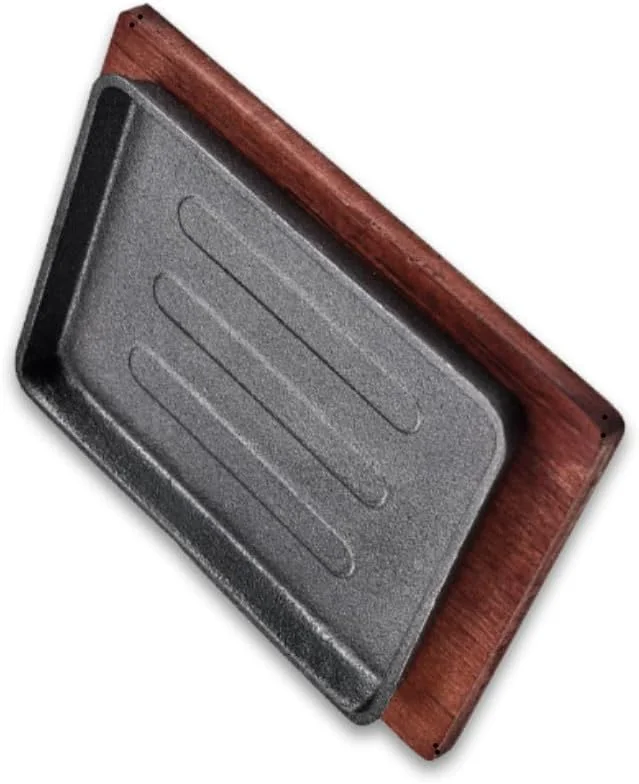 YYJINGYOU Heat resistant iron pan Skillet Hot Steak Pan Cast Iron Sizzler Plates,Baking pan. (Rectangular stripe, 19cm*14cm)