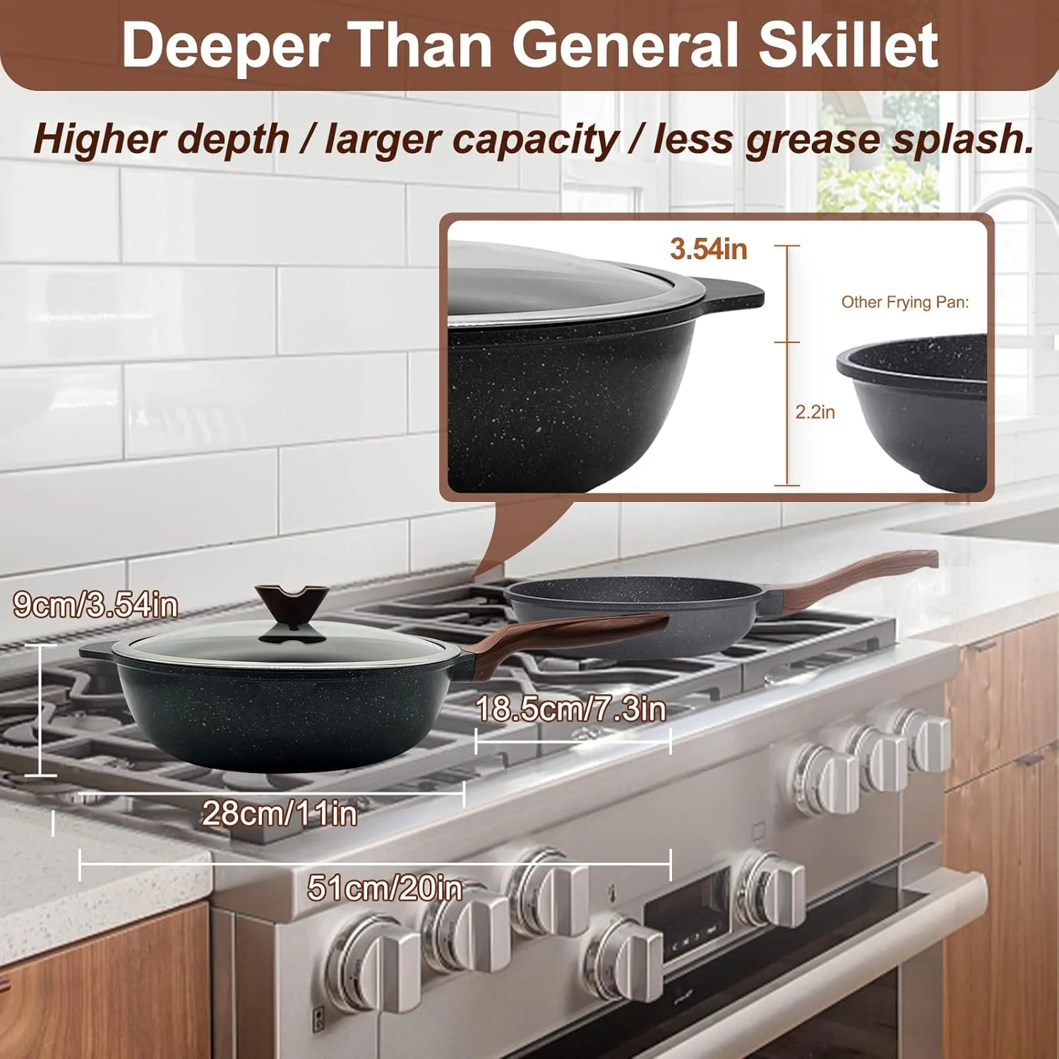 تابه وک WACETOG با درب، تابه نچسب 11 اینچی با کف صاف، مناسب برای اجاق های برقی، القایی و گازی تابه وک WACETOG با درب، تابه نچسب 11 اینچی با کف صاف، مناسب برای اجاق های برقی، القایی و گازی