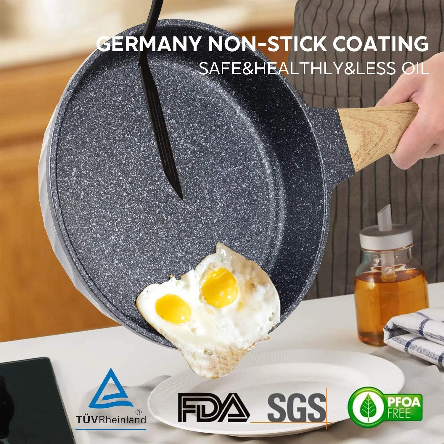 ست ماهیتابه نچسب YIIFEEO، ست ماهیتابه القایی، ماهیتابه گرانیتی برای پخت و پز، ماهیتابه املت، ست ظروف آشپزی با دسته مقاوم در برابر حرارت، هدیه کریسمس برای زنان (8 اینچ و 9.5 اینچ و 11 اینچ)