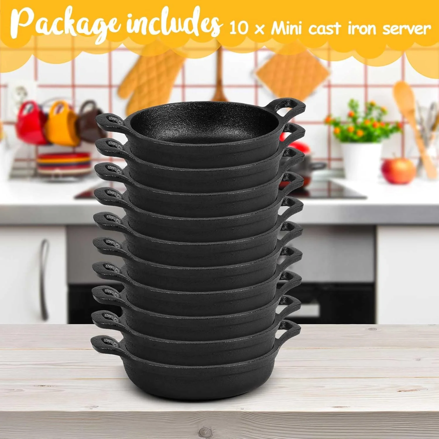 مجموعه 10 تایی ماهیتابه های کوچک چدنی زیلینی، 12.8x12.8x3.2 سانتی متر، تابه چدنی، ست رمکین کوچک، ظرف سیاه رنگ، ظروف پخت و پز، قابل استفاده در فر، ماهیتابه های کوچک برای آشپزخانه، پیک نیک در فضای باز و داخلی