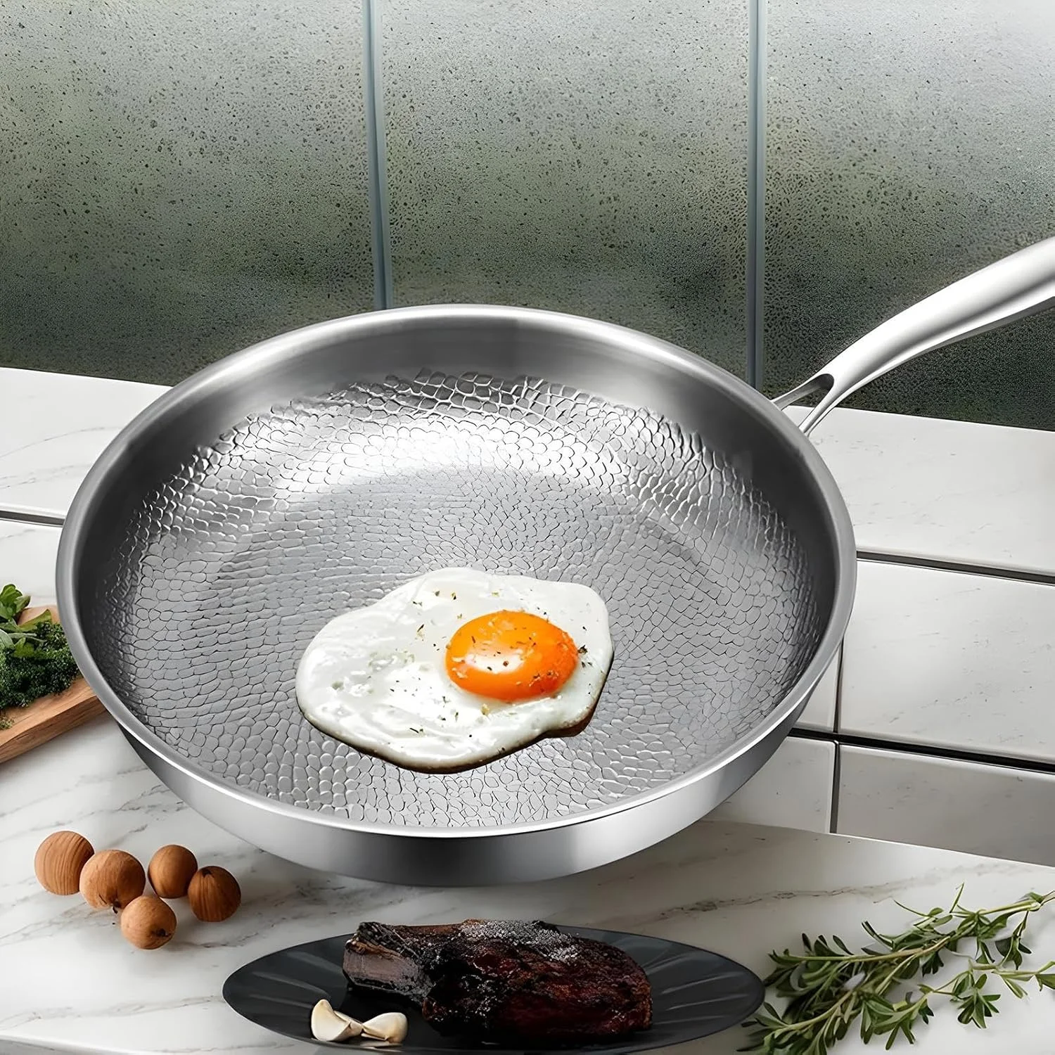 تابه چکش کاری شده تیتانیومی | ماهیتابه و تابه سرخ کردنی، ظروف نچسب برای استفاده روزانه در خوابگاه، آپارتمان، آشپزخانه، رستوران، هتل، کمپینگ