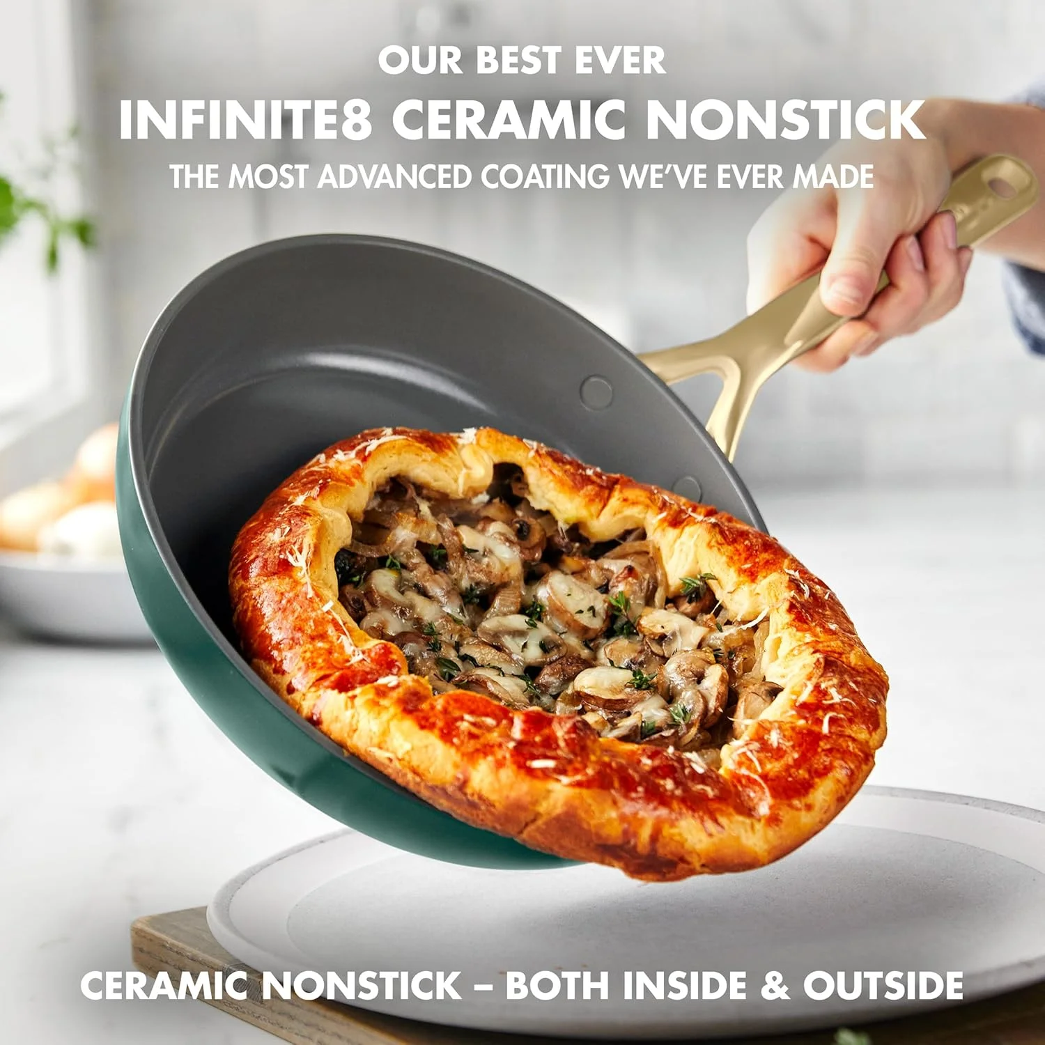 ست تابه نچسب سرامیکی گرین پن، سایز 9.5 و 11 اینچ، بدون PFAS، ظروف پخت و پز آنودایز سخت، سازگار با اجاق گازهای القایی و انواع اجاق گازها، قابل شستشو در ماشین ظرفشویی و استفاده در فر، سطح صاف GP5، سبز جنگلی