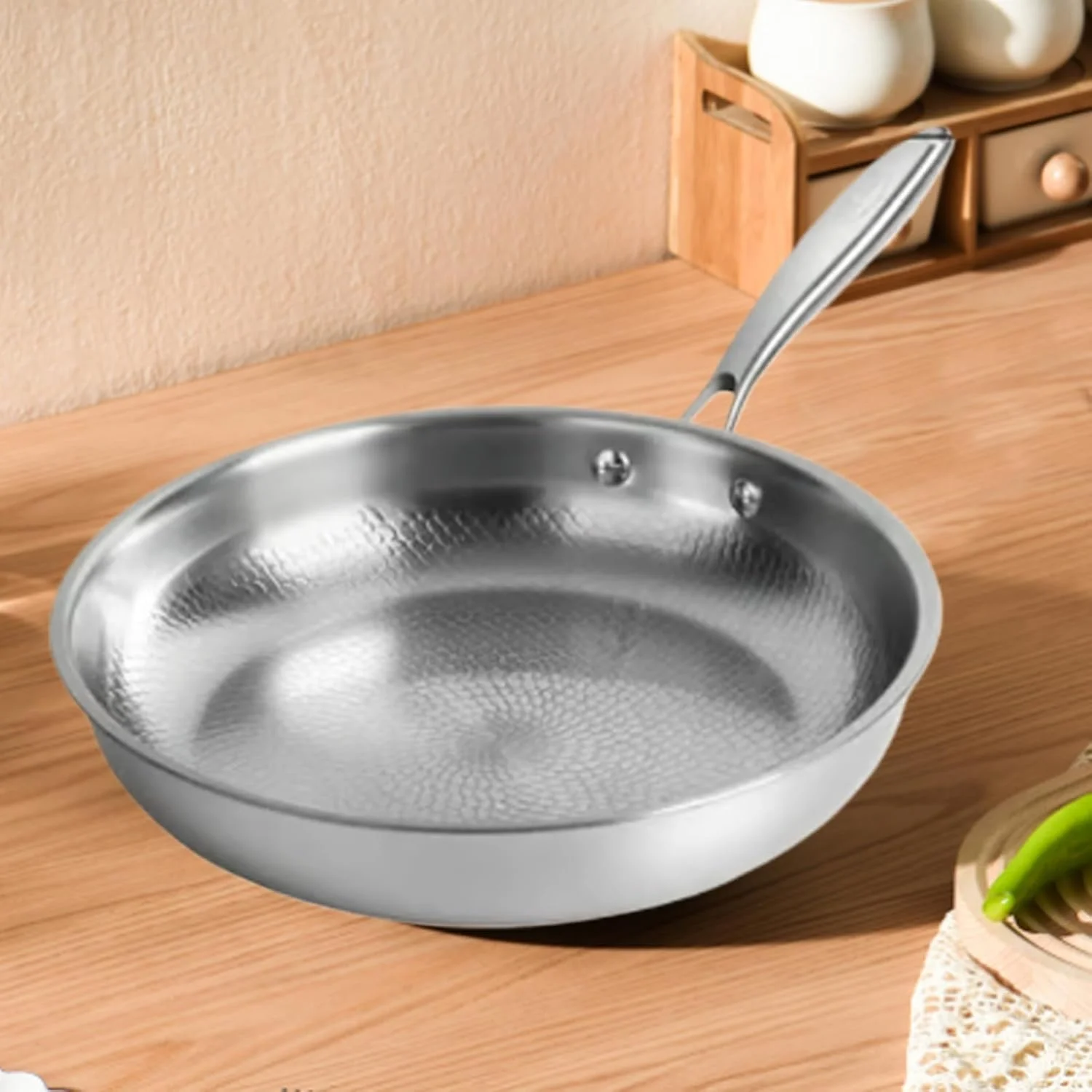 تابه سرخ کردنی | تابه نچسب مقاوم در برابر خراش، تابه املت چکش کاری شده تیتانیومی | برای پخت و پز روی اجاق گاز، املت، صبحانه، تخم مرغ، ماهی، استیک