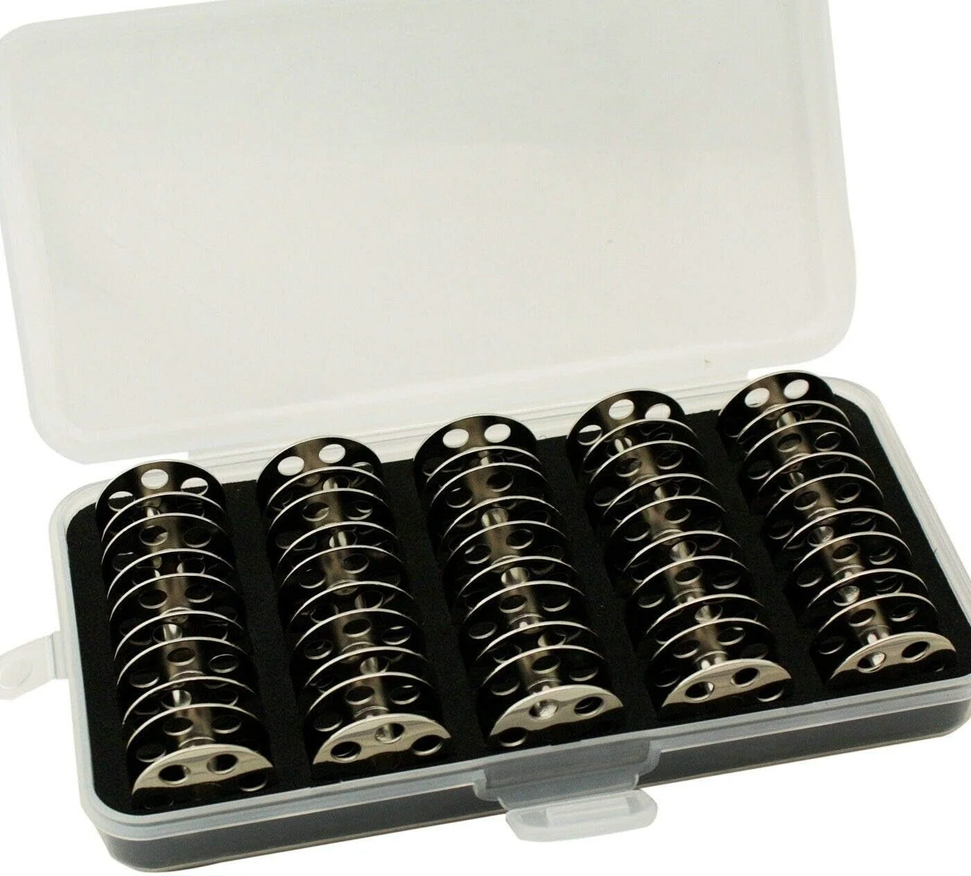 بسته 25 عددی ماسوره فلزی Cutex مناسب چرخ خیاطی های Juki LU-1508N, LU-1560N, LU-563 به همراه جعبه نگهداری