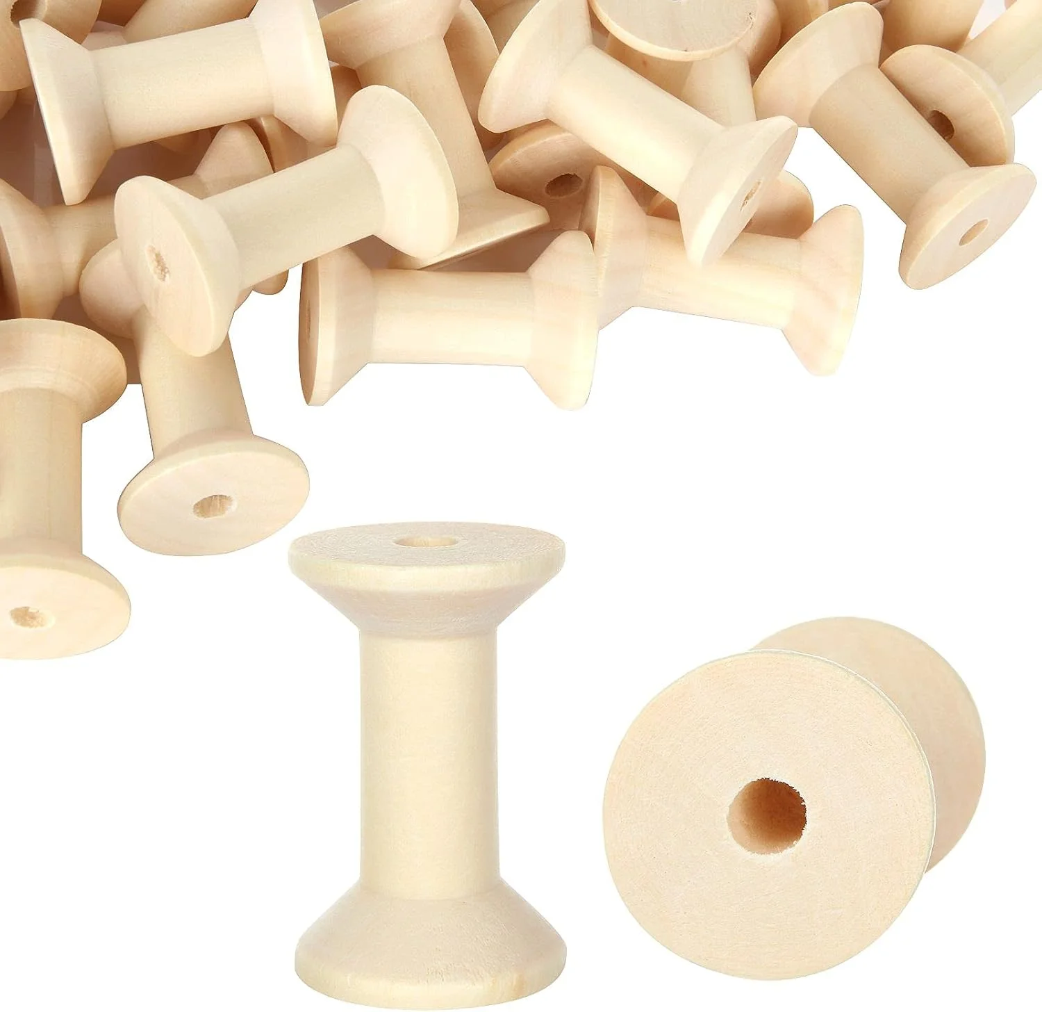 CYEAH 40PCS Wooden Spools for Crafts, 1.2 x 2 Inch Unfinished Wood Spools, Splinter - Free Empty Thread Spools for Crafts, Embroidery and Sewing Machines