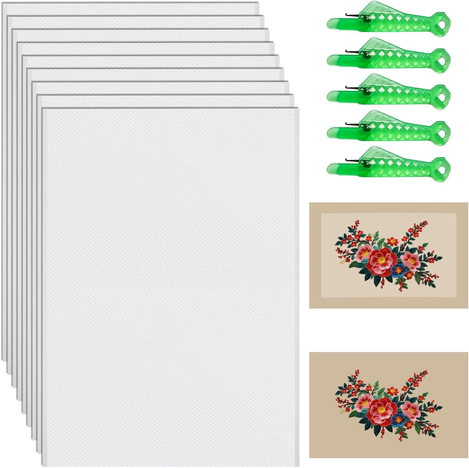 CTDMJ A4 Water Soluble Embroidery Fleece, Pack of 10, Water Soluble Embroidery Templates, Water Soluble, Self-Adhesive Embroidery Film with Needle Threader, Printable Embroidery Paper for Printing,
