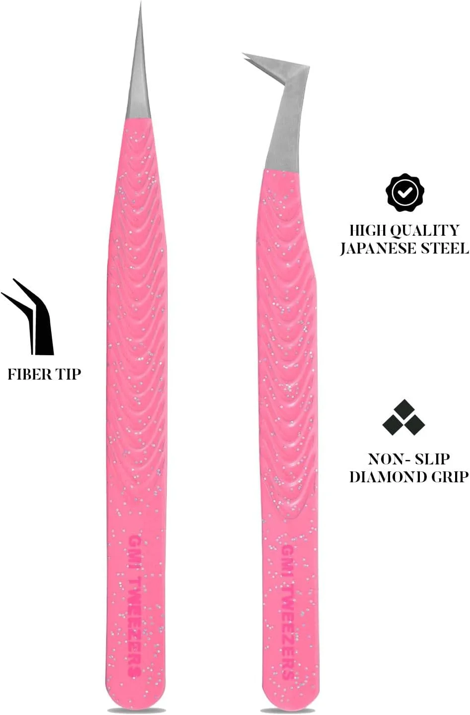 موچین نوک فیبری GMI TWEEZERS، دو عدد، مدل های صاف و L شکل، صورتی، مناسب اکستنشن مژه والیوم. موچین نوک فیبری GMI TWEEZERS، دو عدد، مدل های صاف و L شکل، صورتی، مناسب اکستنشن مژه والیوم.