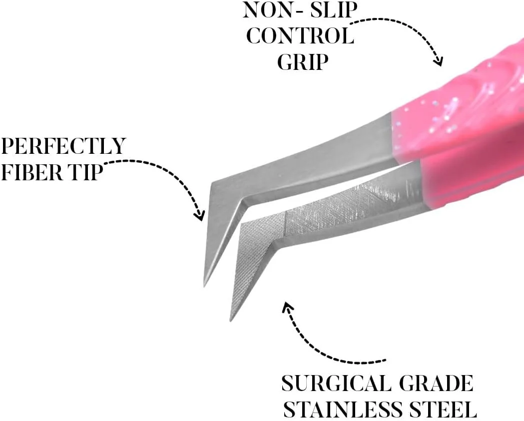 موچین نوک فیبری GMI TWEEZERS، دو عدد، مدل های صاف و L شکل، صورتی، مناسب اکستنشن مژه والیوم. موچین نوک فیبری GMI TWEEZERS، دو عدد، مدل های صاف و L شکل، صورتی، مناسب اکستنشن مژه والیوم.
