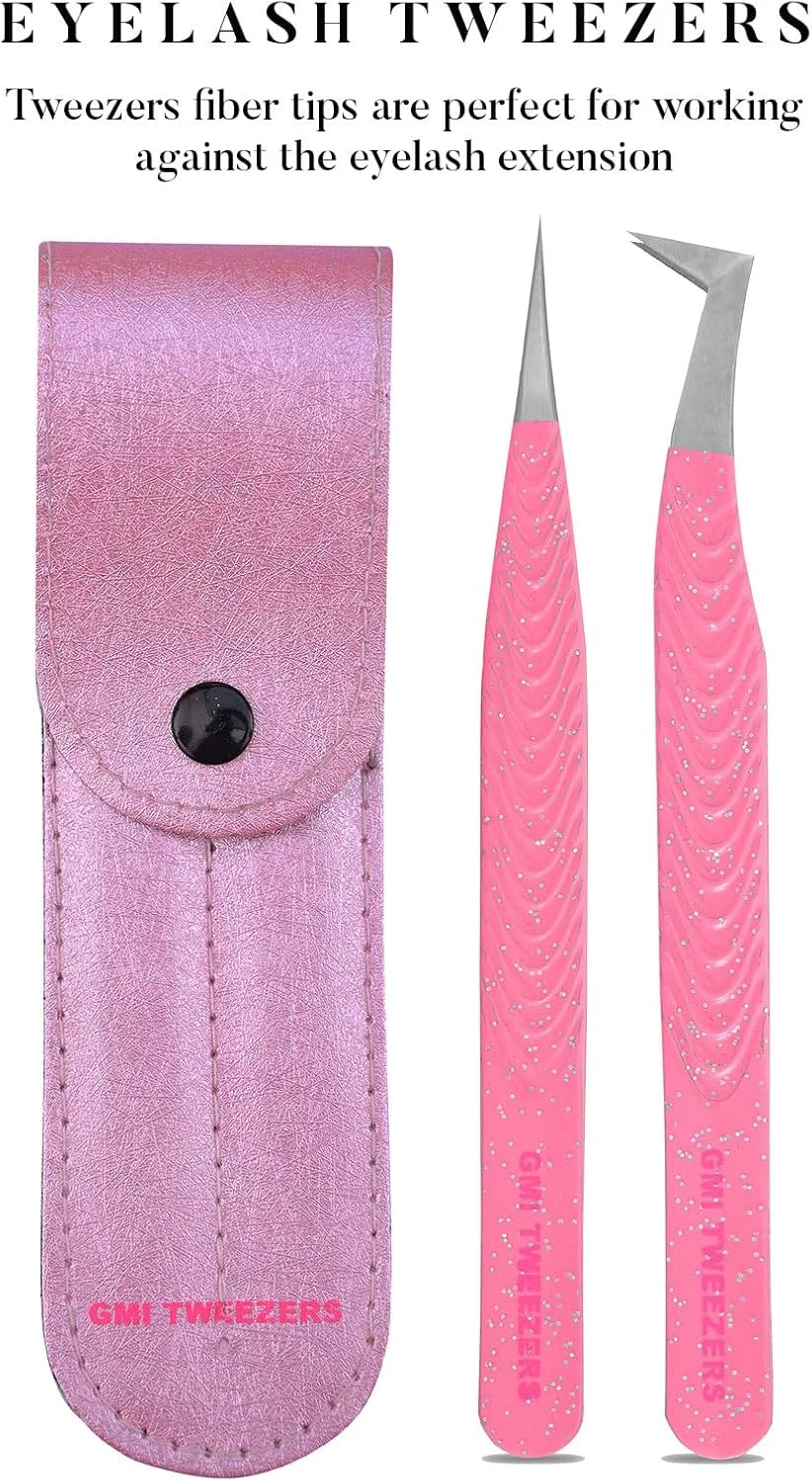موچین نوک فیبری GMI TWEEZERS، دو عدد، مدل های صاف و L شکل، صورتی، مناسب اکستنشن مژه والیوم. موچین نوک فیبری GMI TWEEZERS، دو عدد، مدل های صاف و L شکل، صورتی، مناسب اکستنشن مژه والیوم.