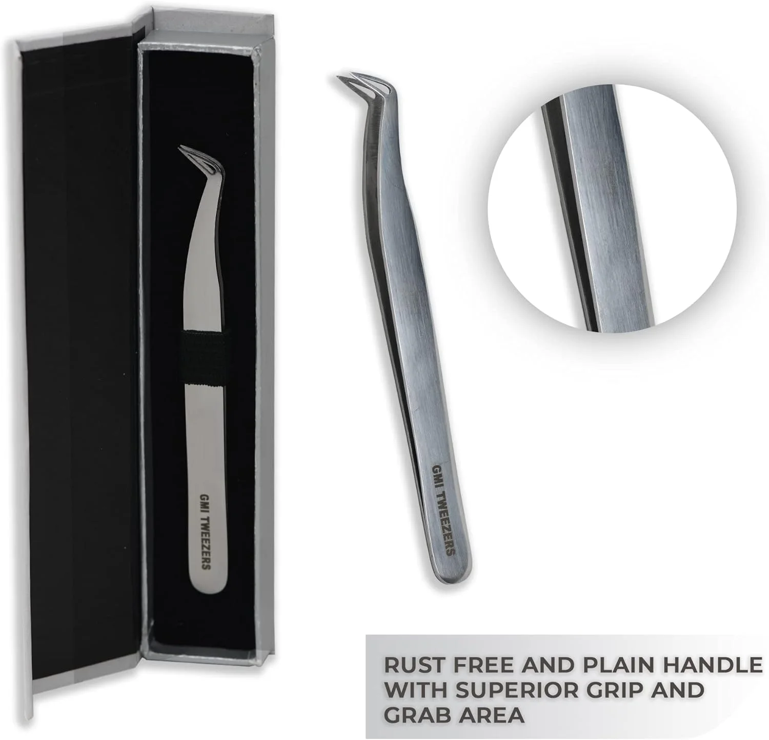 موچین اکستنشن مژه GMI TWEEZERS - استیل ضد زنگ - L شکل (Boot) - نقره ای