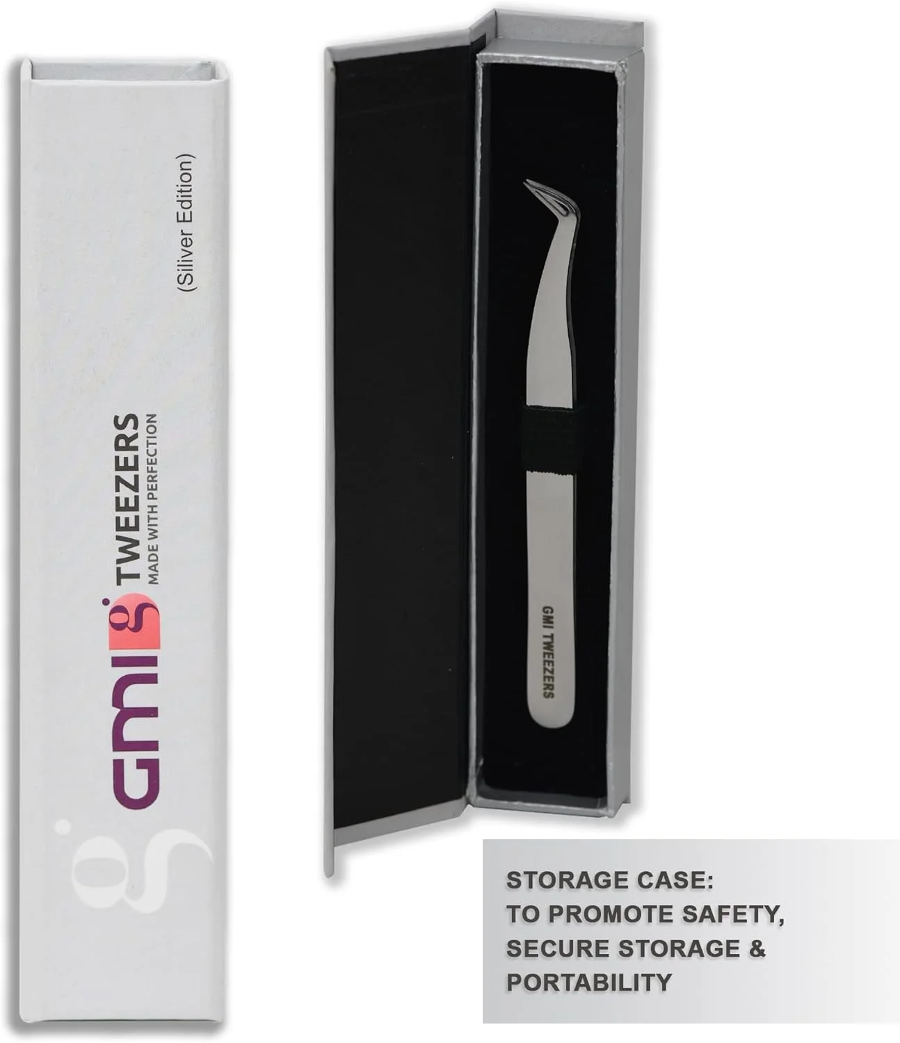 موچین اکستنشن مژه GMI TWEEZERS - استیل ضد زنگ - L شکل (Boot) - نقره ای