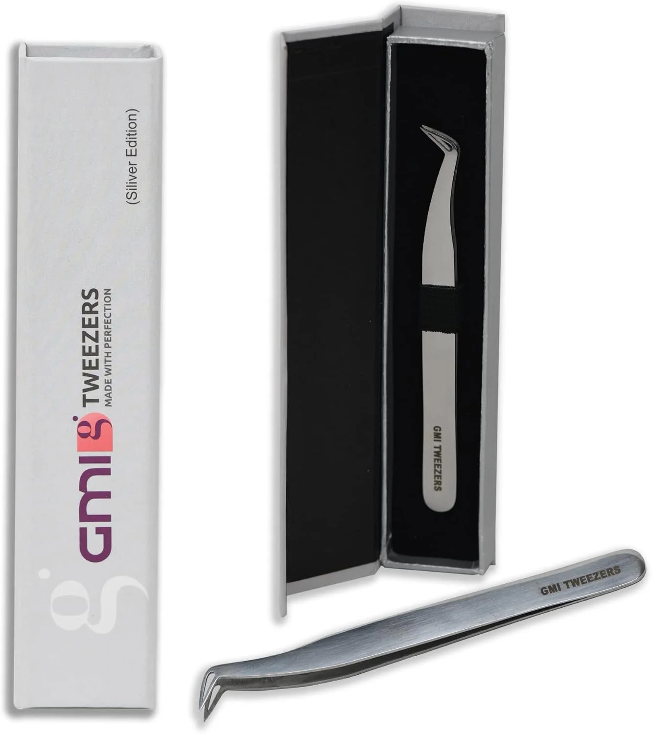 موچین اکستنشن مژه GMI TWEEZERS - استیل ضد زنگ - L شکل (Boot) - نقره ای