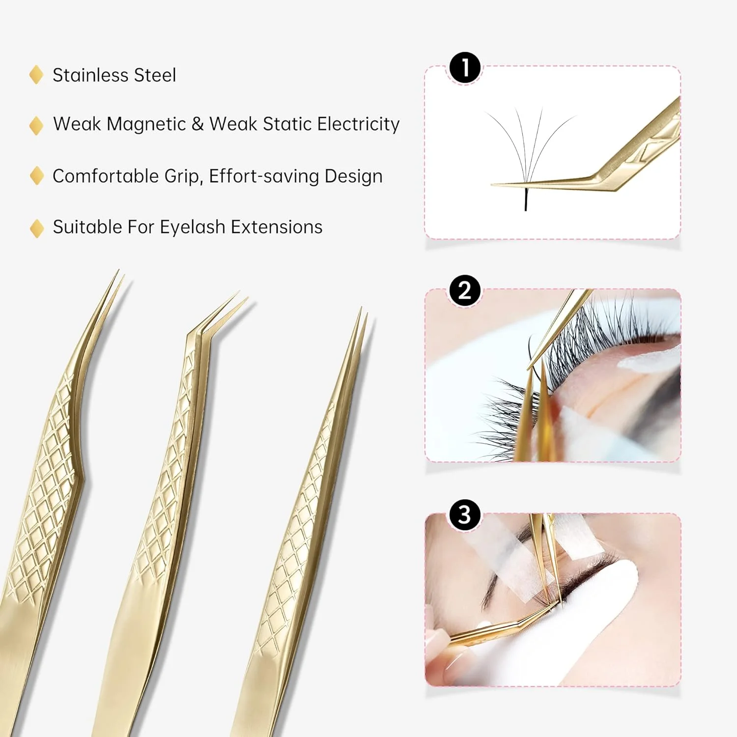 موچین حرفه ای Beauty7 استیل ضد زنگ برای اکستنشن مژه، موچین مژه نوک صاف، موچین دقیق به همراه کیف، رنگ طلایی، چند منظوره موچین حرفه ای Beauty7 استیل ضد زنگ برای اکستنشن مژه، موچین مژه نوک صاف، موچین دقیق به همراه کیف، رنگ طلایی، چند منظوره