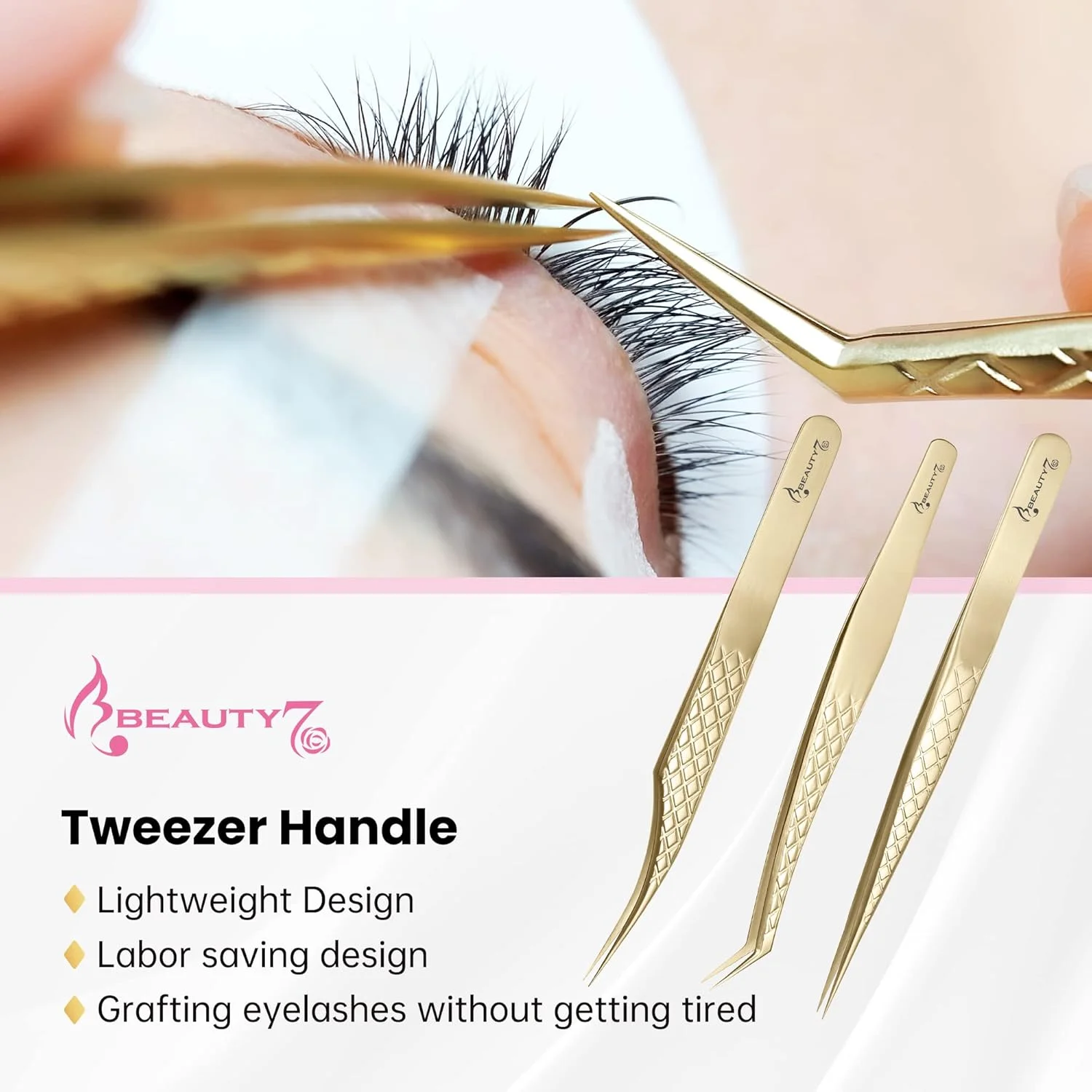 موچین حرفه ای Beauty7 استیل ضد زنگ برای اکستنشن مژه، موچین مژه نوک صاف، موچین دقیق به همراه کیف، رنگ طلایی، چند منظوره موچین حرفه ای Beauty7 استیل ضد زنگ برای اکستنشن مژه، موچین مژه نوک صاف، موچین دقیق به همراه کیف، رنگ طلایی، چند منظوره