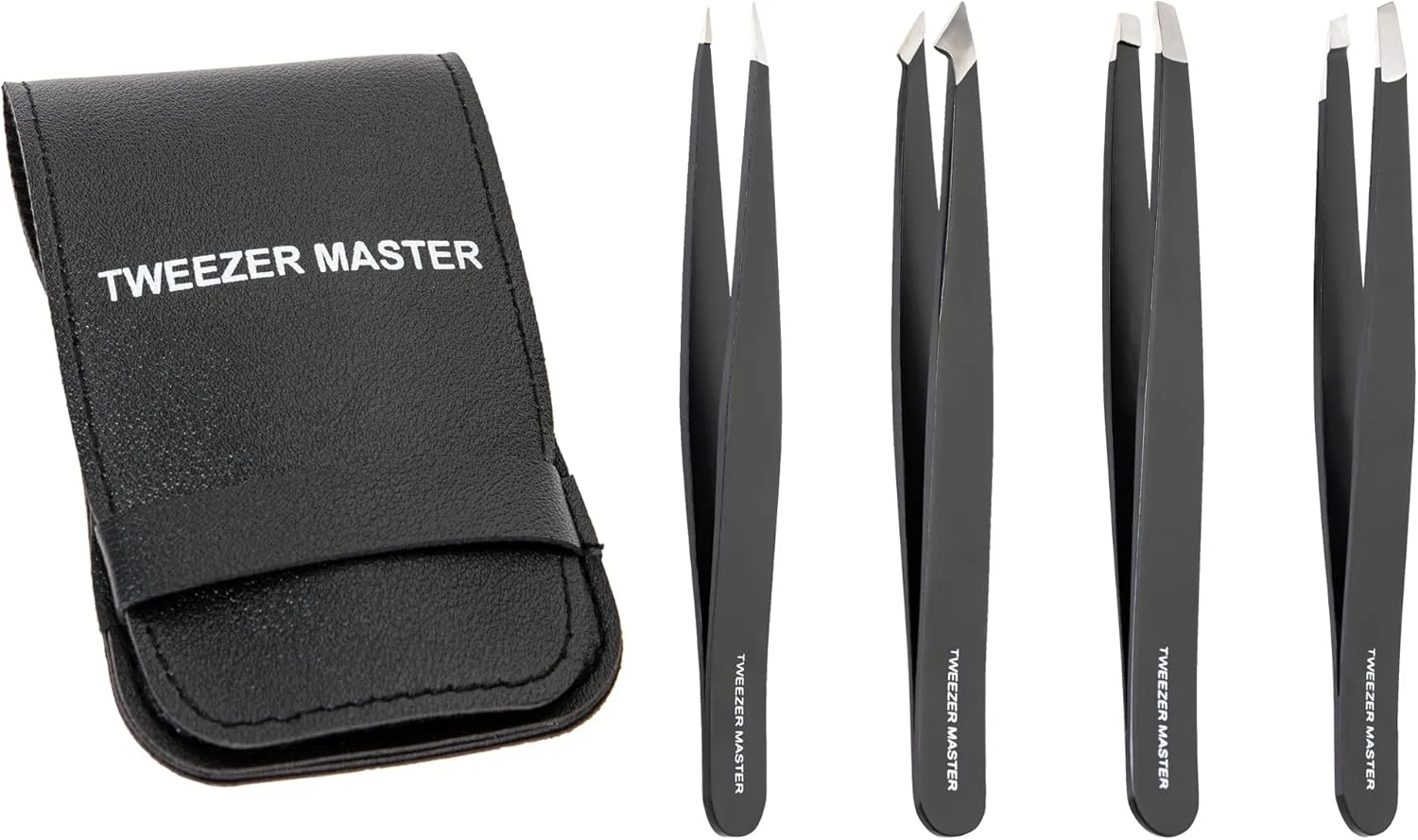 ست موچین حرفه ای Tweezer Master [مشکی] - نوک های اریب و تیز از جنس استیل ضد زنگ برای برداشتن موهای ابرو و صورت - ابزار آرایشی مقاوم در برابر زنگ زدگی به همراه کیف مسافرتی