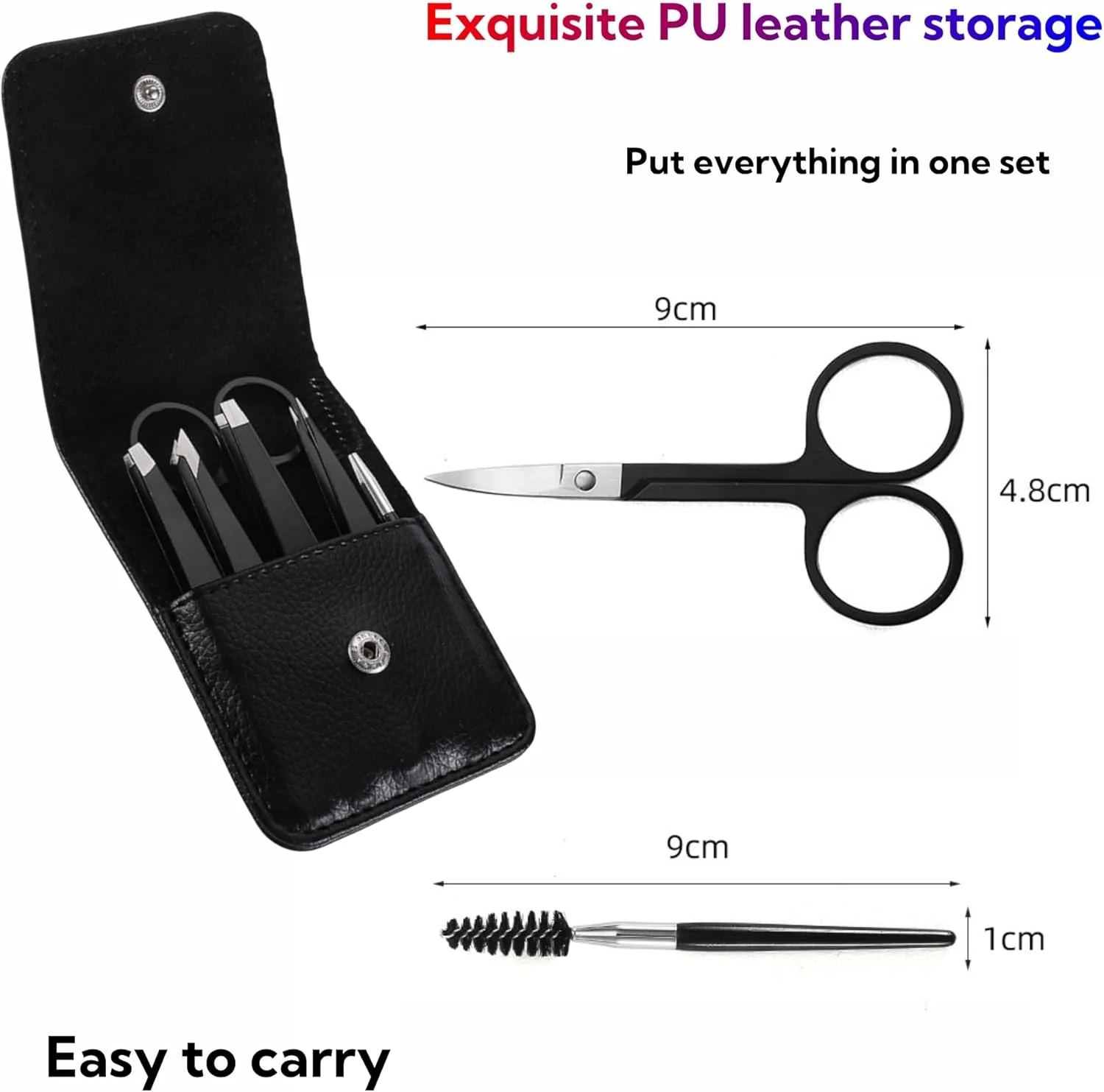 ست موچین ابرو JDLYEVER، ست پیرایش 6 تکه استیل ضد زنگ با 4 اندازه موچین، برس ابرو و قیچی، کیف نگهداری چرمی PU، دستگیره برای استفاده آسان، نوک های دقیق برای پوست های حساس ست موچین ابرو JDLYEVER، ست پیرایش 6 تکه استیل ضد زنگ با 4 اندازه موچین، برس ابرو و قیچی، کیف نگهداری چرمی PU، دستگیره برای استفاده آسان، نوک های دقیق برای پوست های حساس