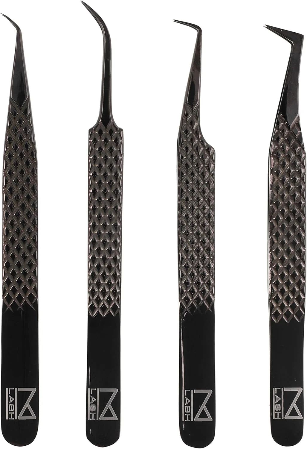 ست 4 عددی موچین اکستنشن مژه M LASH - موچین های حرفه ای اکستنشن مژه - نوک فیبری، فولاد ژاپنی، دسته الماسه (مشکی) ست 4 عددی موچین اکستنشن مژه M LASH - موچین های حرفه ای اکستنشن مژه - نوک فیبری، فولاد ژاپنی، دسته الماسه (مشکی)