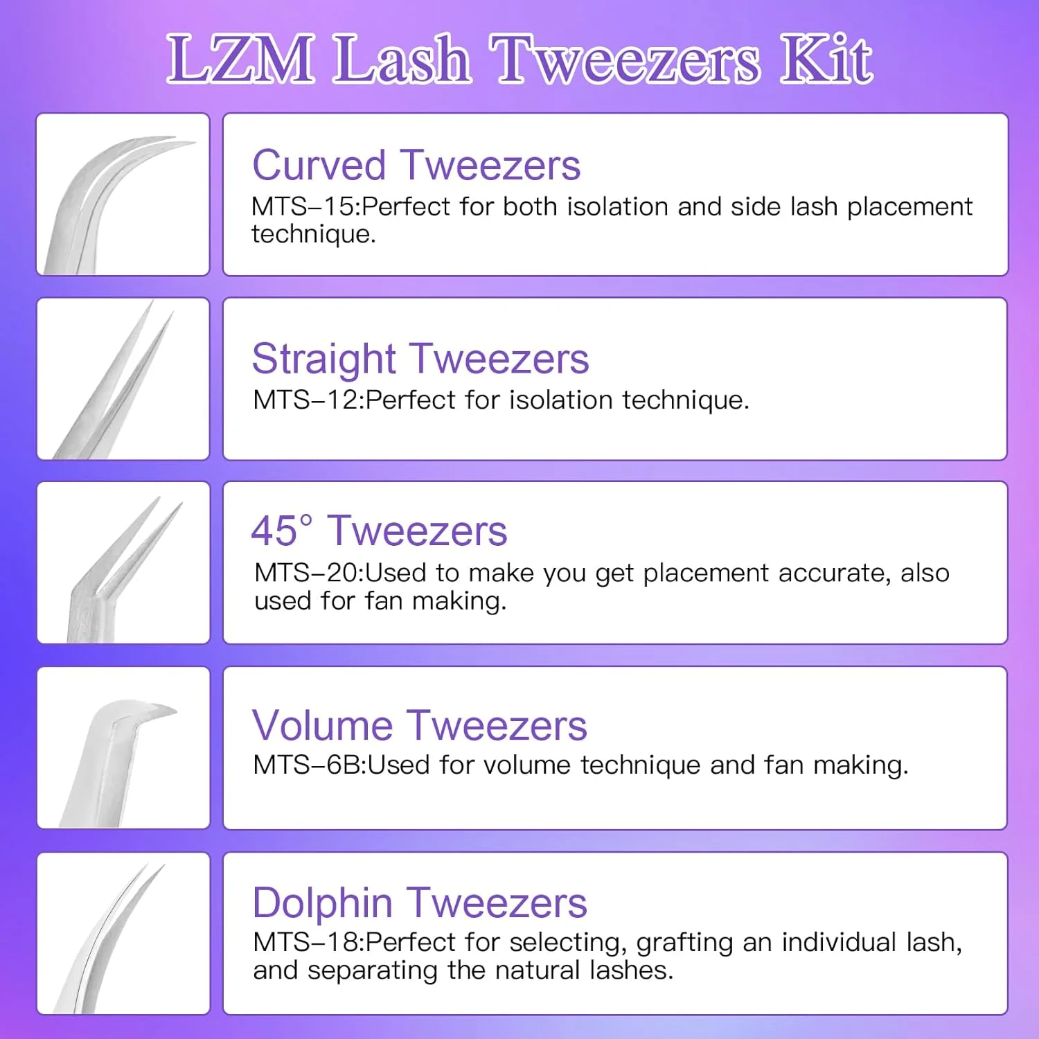 انبر مژه اکستنشن حرفه ای LZM، 5 عددی، انبر مژه مصنوعی برای اکستنشن، انبر مژه صاف، گیره مژه خمیده 45 درجه برای مژه های مصنوعی تکی انبر مژه اکستنشن حرفه ای LZM، 5 عددی، انبر مژه مصنوعی برای اکستنشن، انبر مژه صاف، گیره مژه خمیده 45 درجه برای مژه های مصنوعی تکی