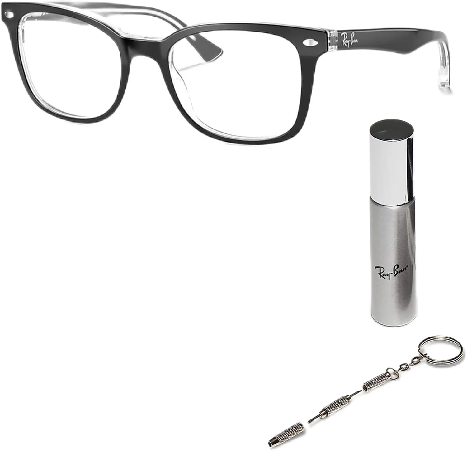 عینک طبی ری بن مدل RB5285 با فریم پروانه ای به همراه کیت مراقبت عینک - عینک با فیت پل بینی بلند - فریم عینک زنانه با طراحی خاص به همراه عدسی شفاف، مشکی روی فریم شفاف | عدسی شفاف عینک طبی ری بن مدل RB5285 با فریم پروانه ای به همراه کیت مراقبت عینک - عینک با فیت پل بینی بلند - فریم عینک زنانه با طراحی خاص به همراه عدسی شفاف، مشکی روی فریم شفاف | عدسی شفاف