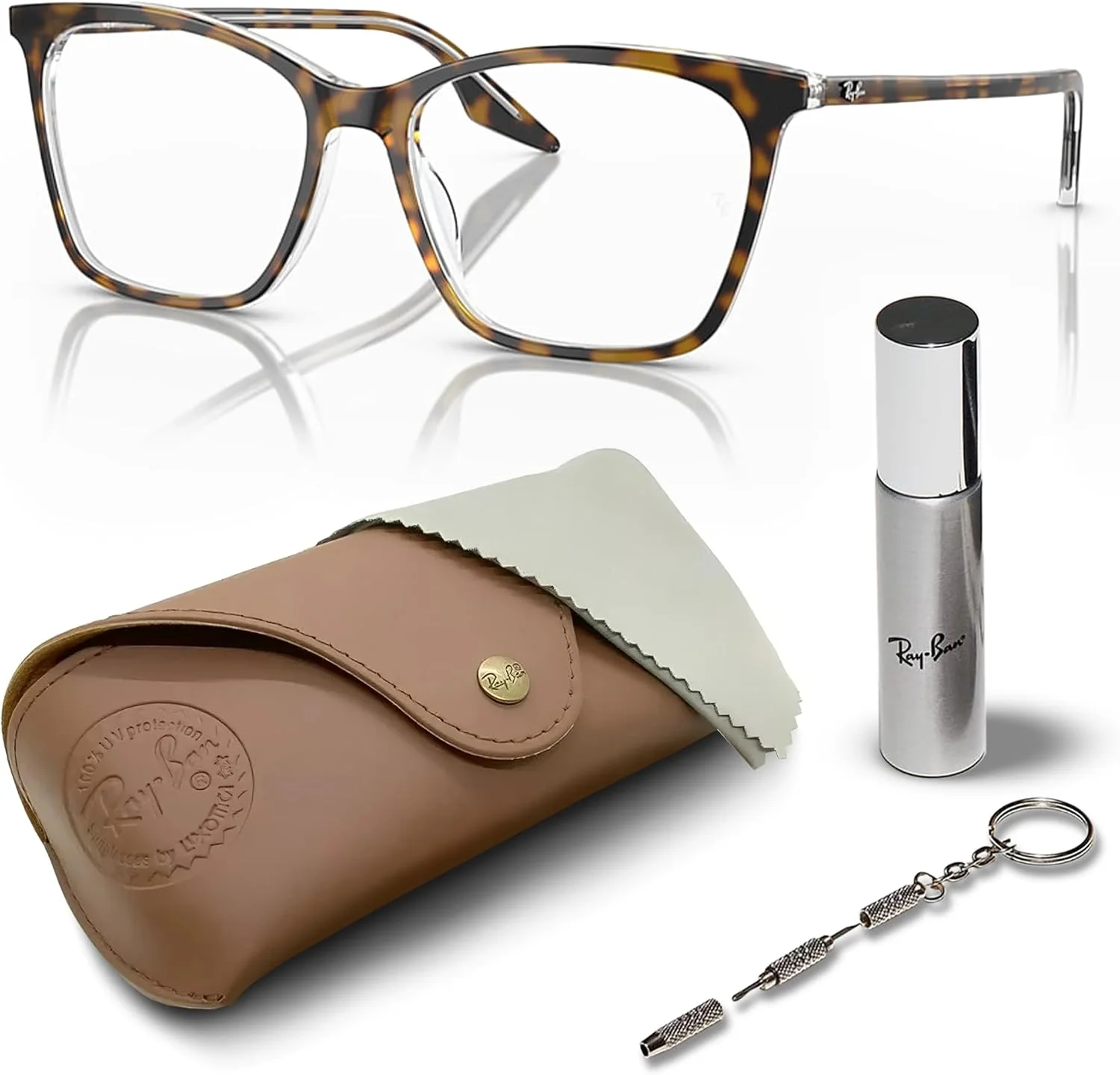 عینک طبی زنانه ری بن مدل RB5422 با فریم گربه ای به همراه کیت مراقبت عینک - عینک طبی با فیت پل بینی بلند - فریم عینک زنانه با عدسی شفاف، هاوانا روی فریم شفاف | عدسی شفاف عینک طبی زنانه ری بن مدل RB5422 با فریم گربه ای به همراه کیت مراقبت عینک - عینک طبی با فیت پل بینی بلند - فریم عینک زنانه با عدسی شفاف، هاوانا روی فریم شفاف | عدسی شفاف