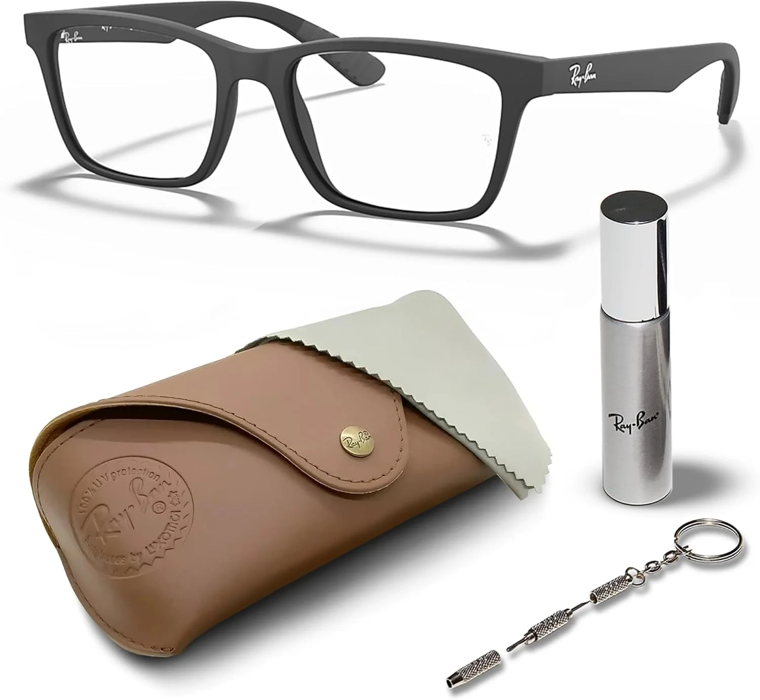 عینک طبی مربعی شکل ری بن مدل RB7025 به همراه کیت مراقبت عینک - عینک با فیت پل بینی بلند - فریم عینک زنانه طراح دار با لنزهای شفاف، فریم مشکی | لنز شفاف عینک طبی مربعی شکل ری بن مدل RB7025 به همراه کیت مراقبت عینک - عینک با فیت پل بینی بلند - فریم عینک زنانه طراح دار با لنزهای شفاف، فریم مشکی | لنز شفاف