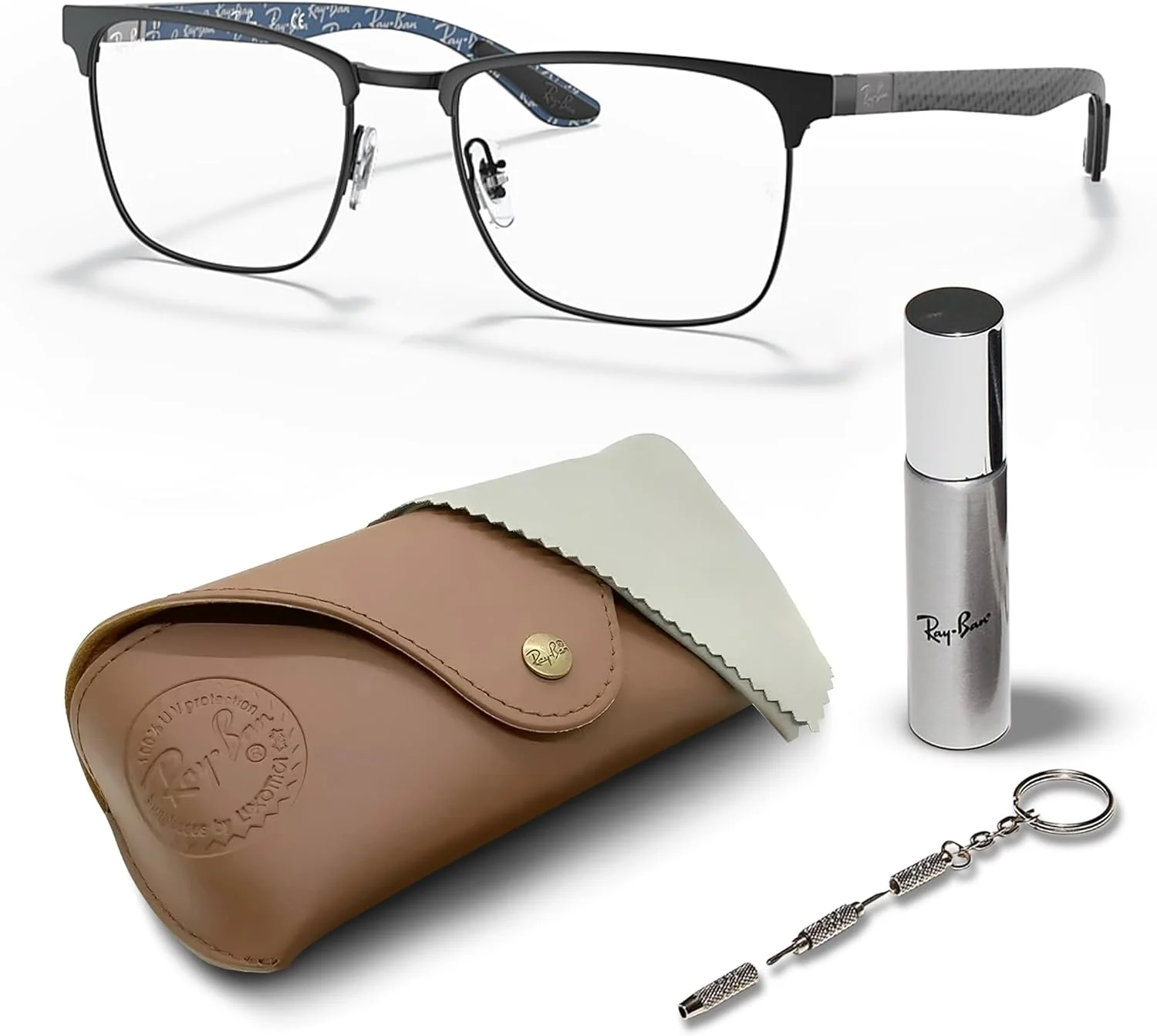 عینک طبی فلزی مربعی شکل ری بن مدل RB8421 به همراه کیت مراقبت رسمی