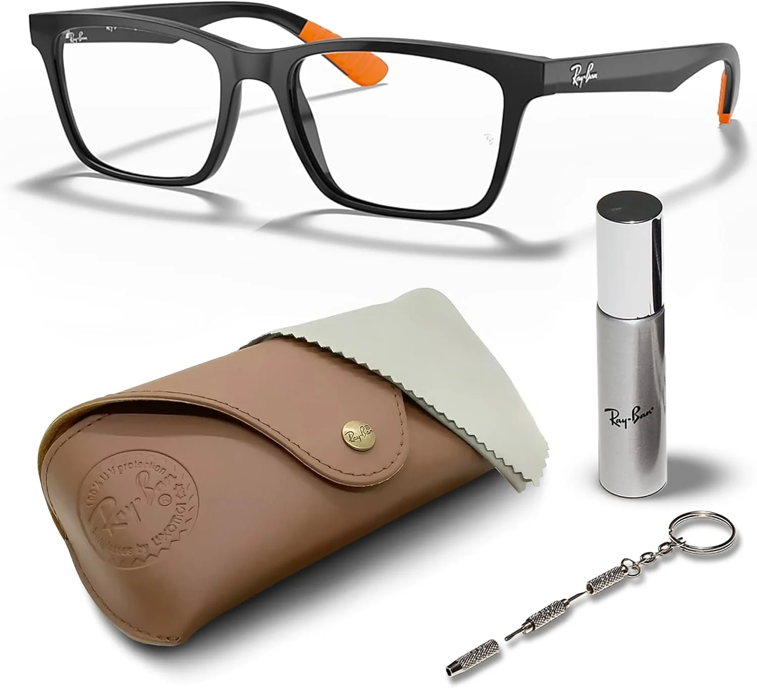 عینک طبی مربعی شکل ری بن RB7025 به همراه کیت مراقبت عینک - عینک با فیت پل بینی بلند - فریم عینک زنانه طراح دار با لنزهای شفاف، فریم مشکی | لنز شفاف عینک طبی مربعی شکل ری بن RB7025 به همراه کیت مراقبت عینک - عینک با فیت پل بینی بلند - فریم عینک زنانه طراح دار با لنزهای شفاف، فریم مشکی | لنز شفاف