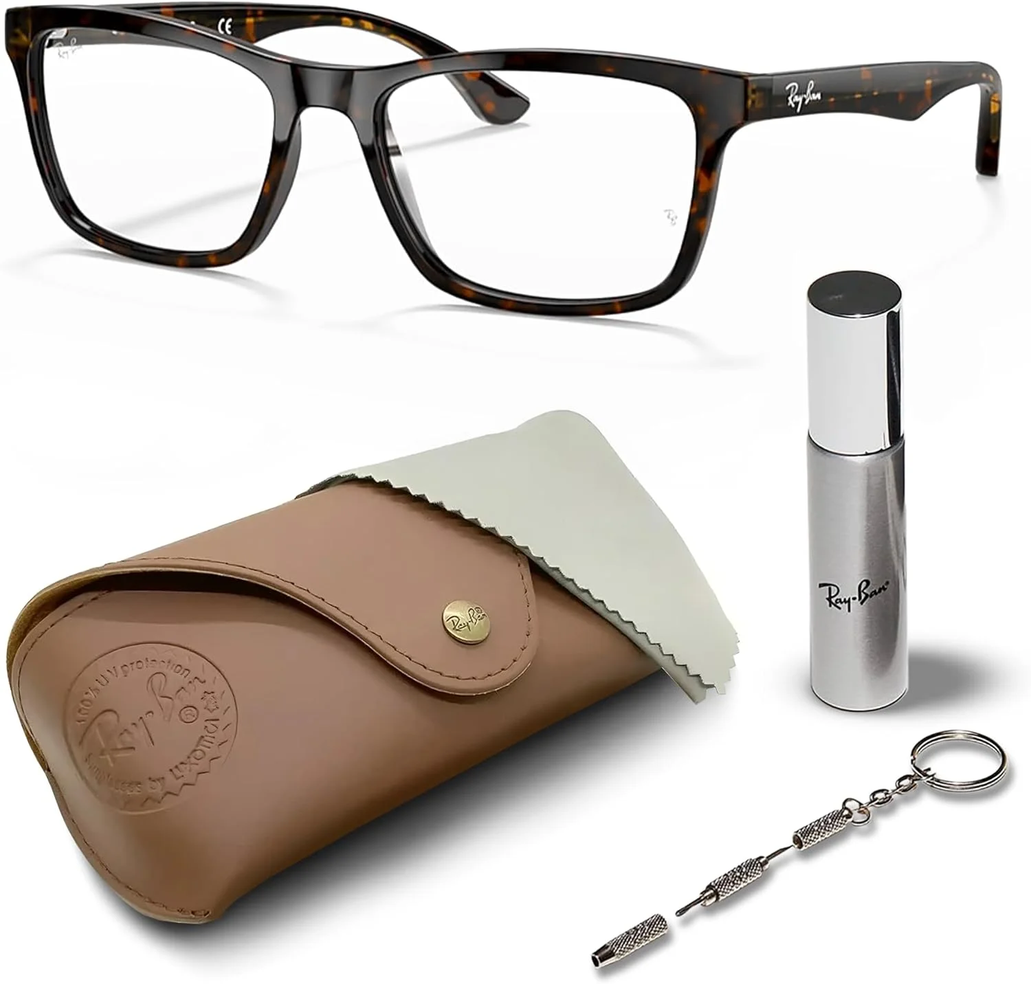 عینک طبی مربعی شکل ری بن مدل RB5279 به همراه کیت مراقبت عینک - عینک طبی با فیت پل بینی بلند - فریم عینک زنانه طراح دار با لنزهای شفاف، فریم هاوانای تیره | لنز شفاف عینک طبی مربعی شکل ری بن مدل RB5279 به همراه کیت مراقبت عینک - عینک طبی با فیت پل بینی بلند - فریم عینک زنانه طراح دار با لنزهای شفاف، فریم هاوانای تیره | لنز شفاف