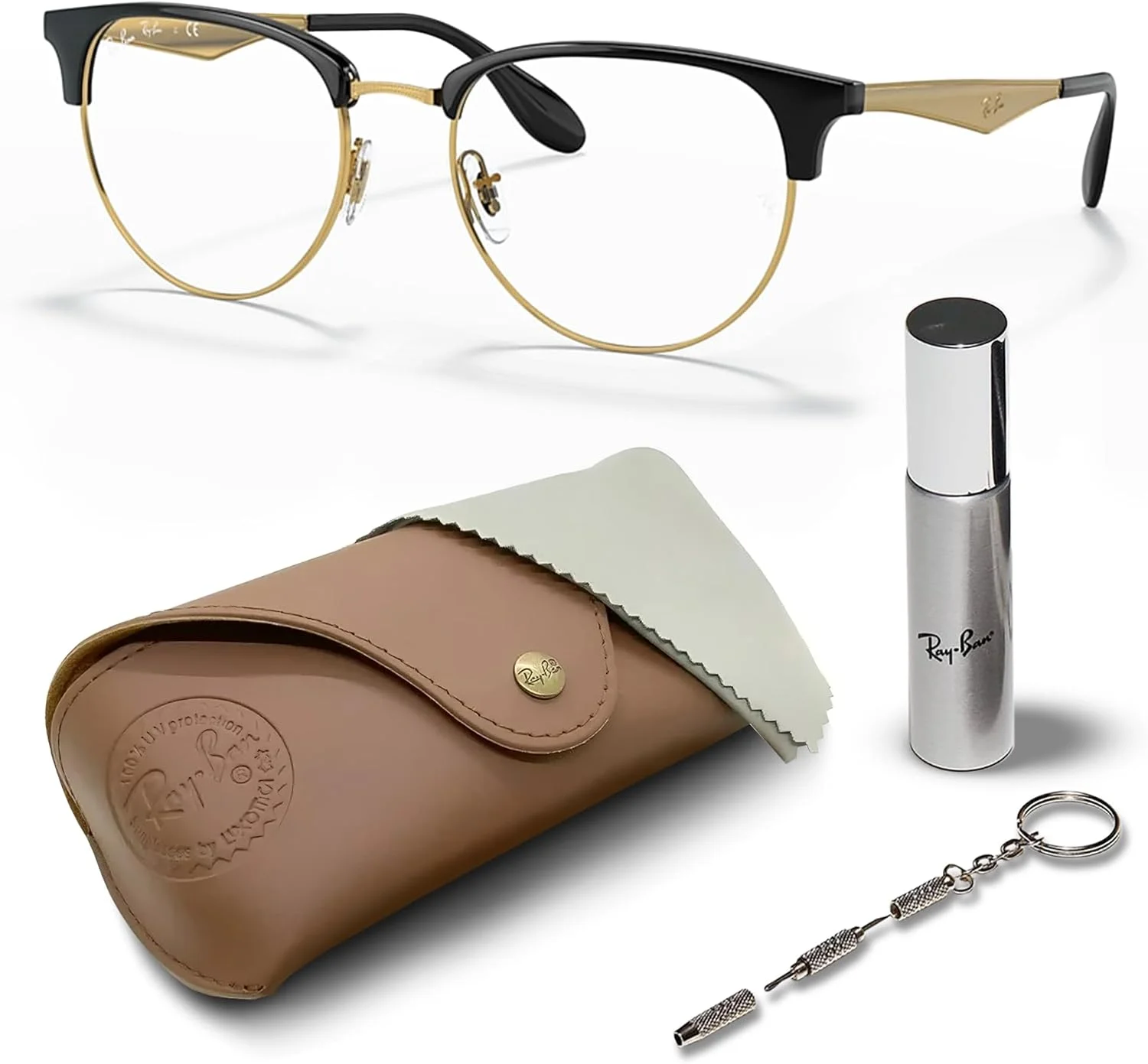 عینک طبی فلزی مدل فانتوس Ray-Ban RB6396 به همراه کیت مراقبت عینک - عینک با پدهای بینی قابل تنظیم - فریم عینک زنانه با لنزهای شفاف، مشکی روی طلایی | لنز شفاف عینک طبی فلزی مدل فانتوس Ray-Ban RB6396 به همراه کیت مراقبت عینک - عینک با پدهای بینی قابل تنظیم - فریم عینک زنانه با لنزهای شفاف، مشکی روی طلایی | لنز شفاف