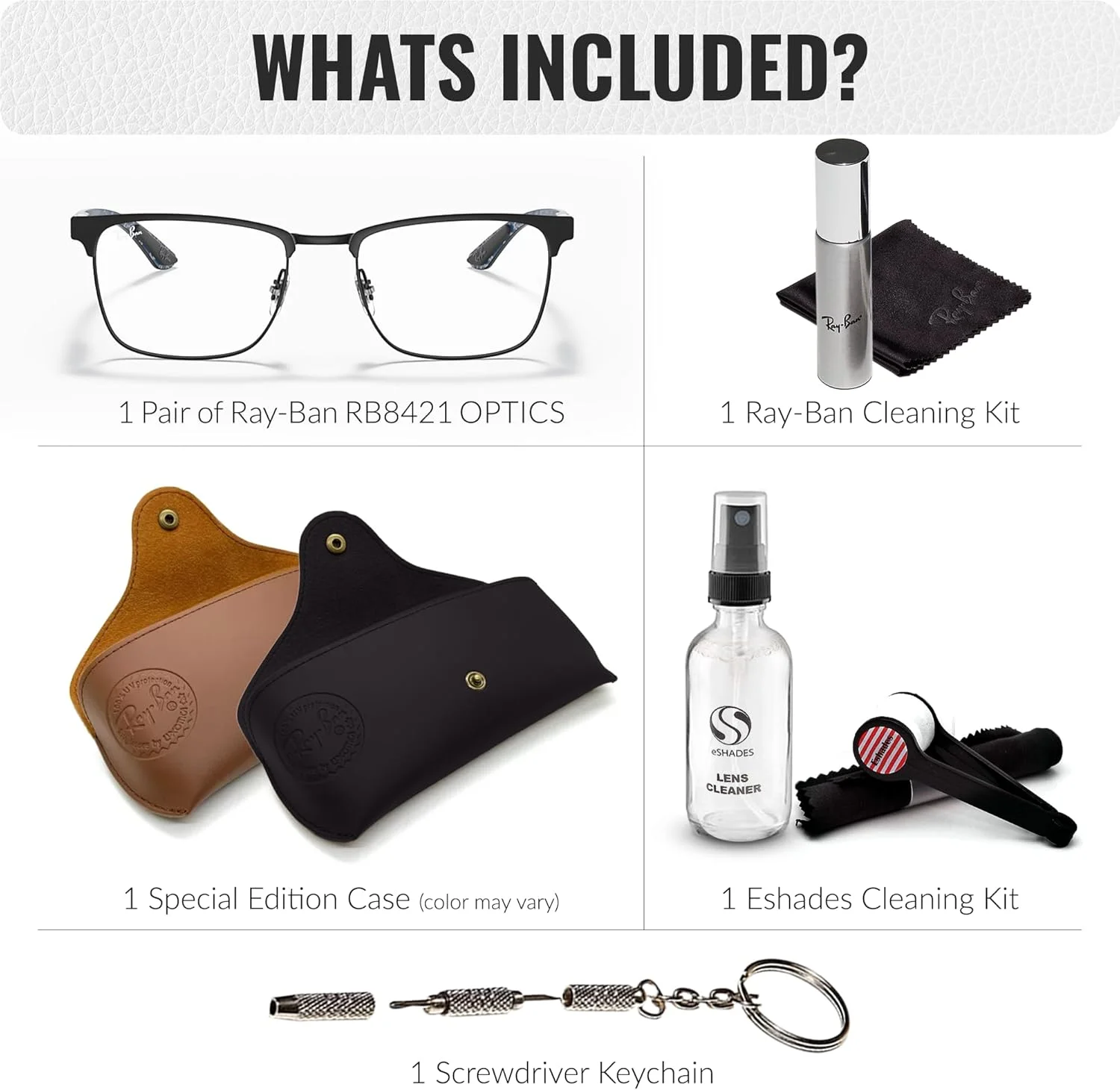 عینک طبی فلزی مربعی شکل ری بن مدل RB8421 به همراه کیت مراقبت رسمی